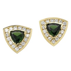 Trillion Tsavorite and Diamond Stud Earrings, Gold, Ben Dannie