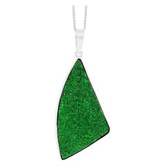 Trillion Tsavorite Druzy Pendant Asymmetrical Geometric 14K White Gold Sparkle
