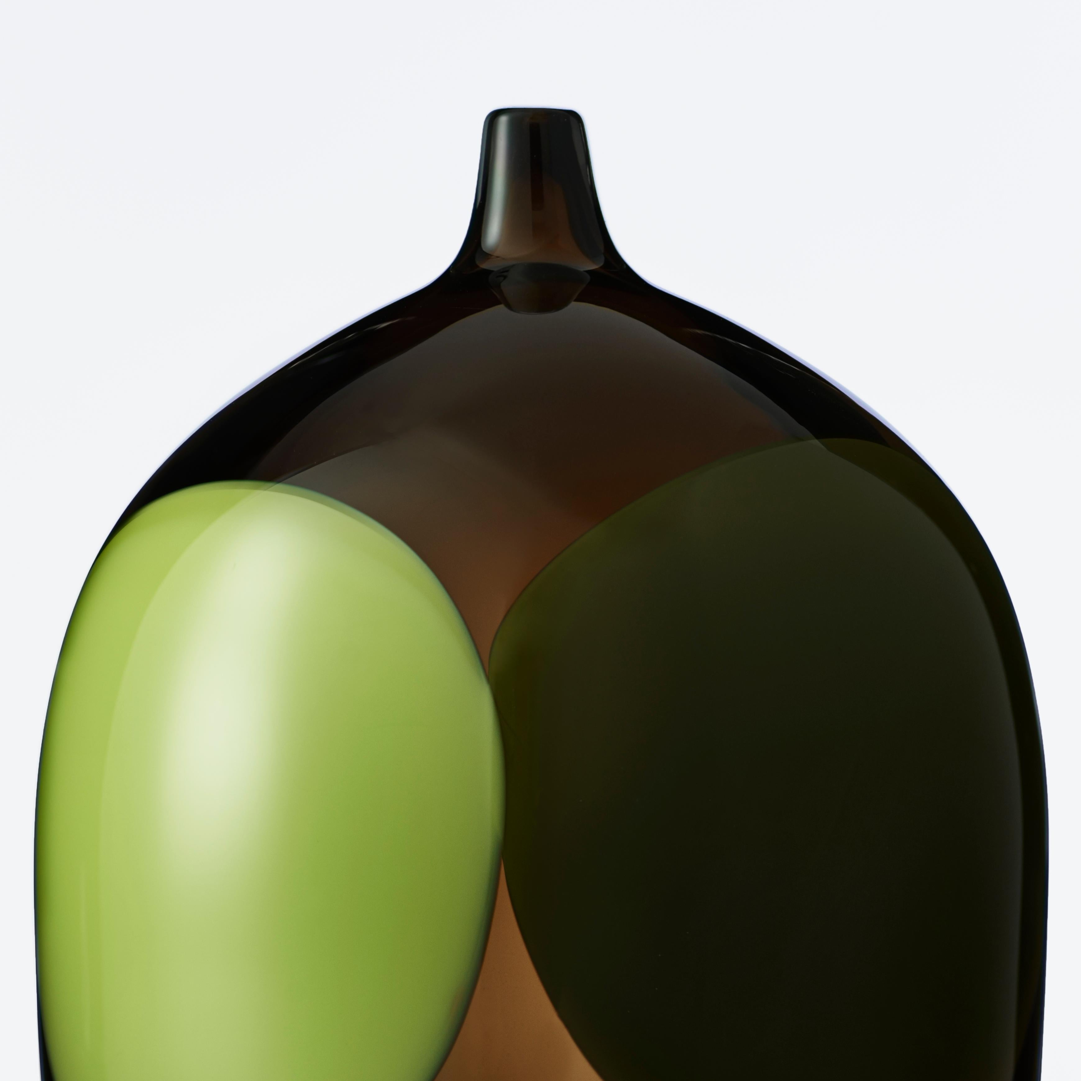 Hand-Crafted Trillium, a Unique Tobacco Brown, Green & Alabaster Glass Vase by Gunnel Sahlin