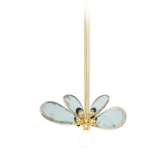 "Trilly" Lampe pendante contemporaine Jade Verre d'art argenté, corps en laiton