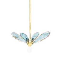 "Trilly" Contemporary Suspension Lamp Light Blue Silvered Art Glass, Brass Body (lampe suspendue contemporaine en verre d'art argenté bleu, corps en laiton)
