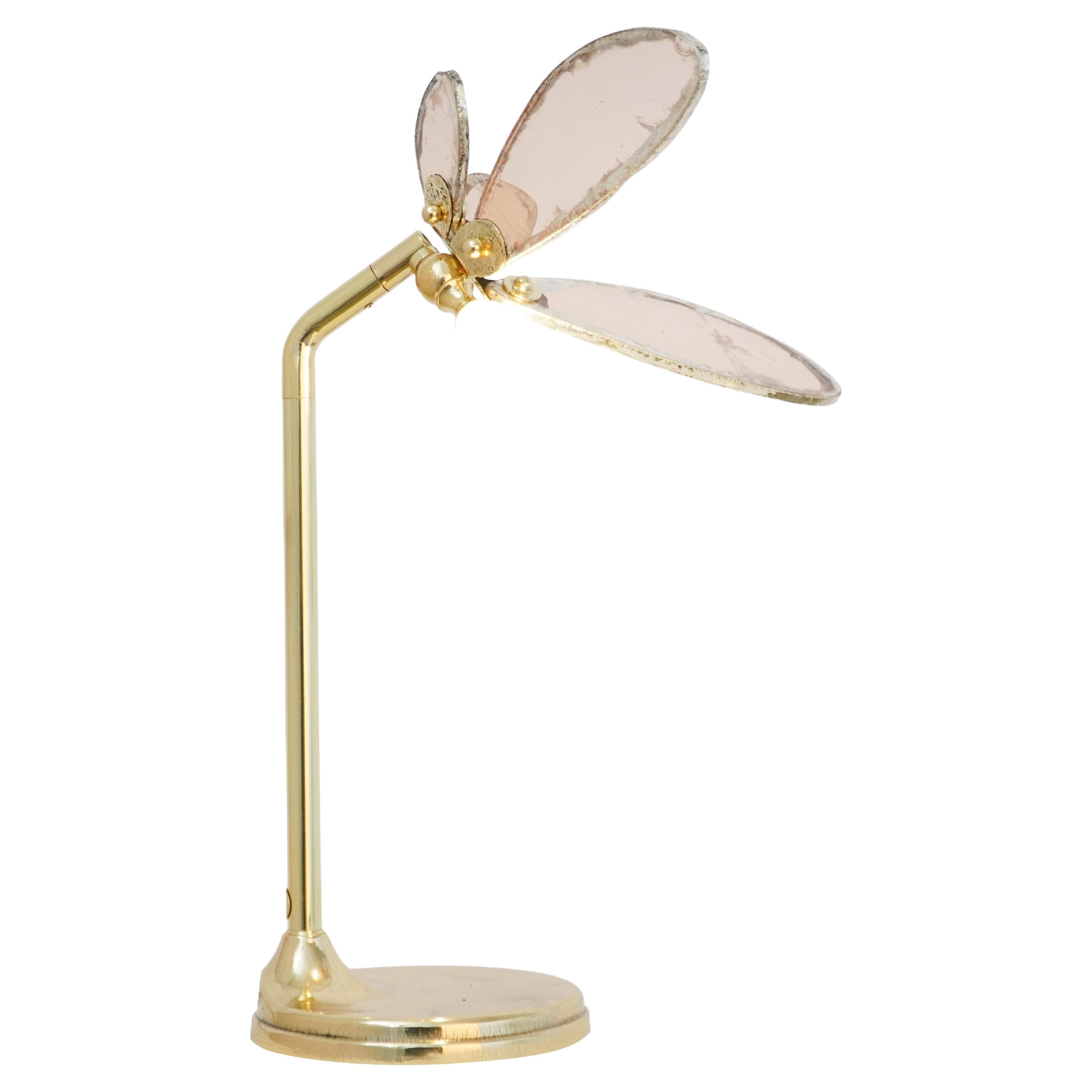 "Trilly" Contemporary Table Lamp Rose Silvered Art Glass, Brass Body