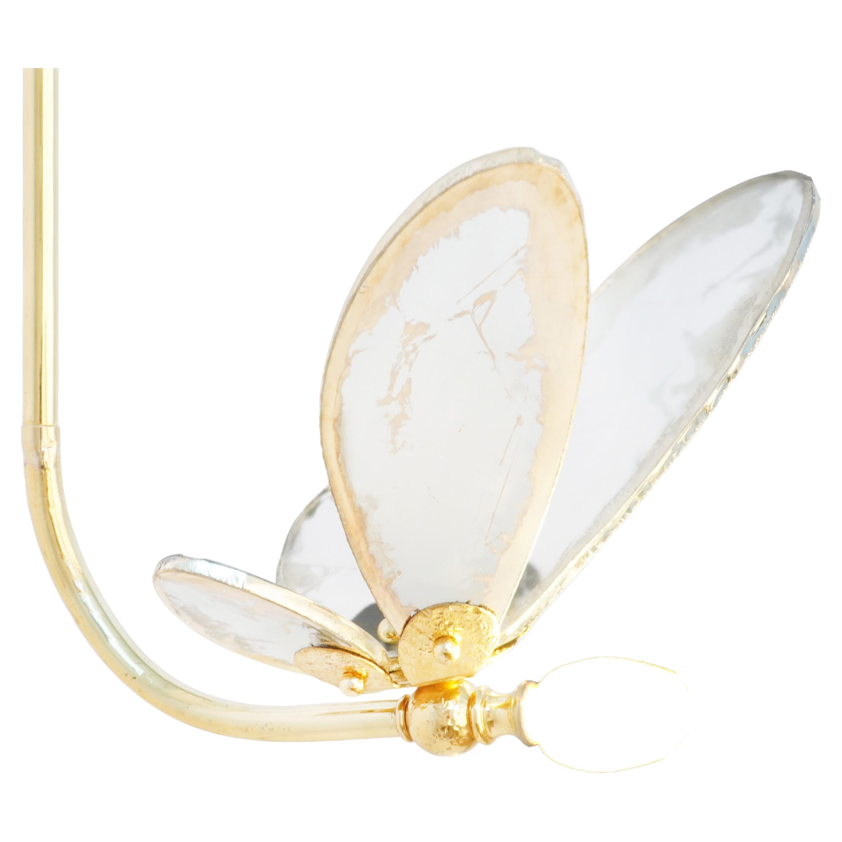 "Trilly" Hanging Lamp Clear Silvered crystal wings, Brass Body For Sale