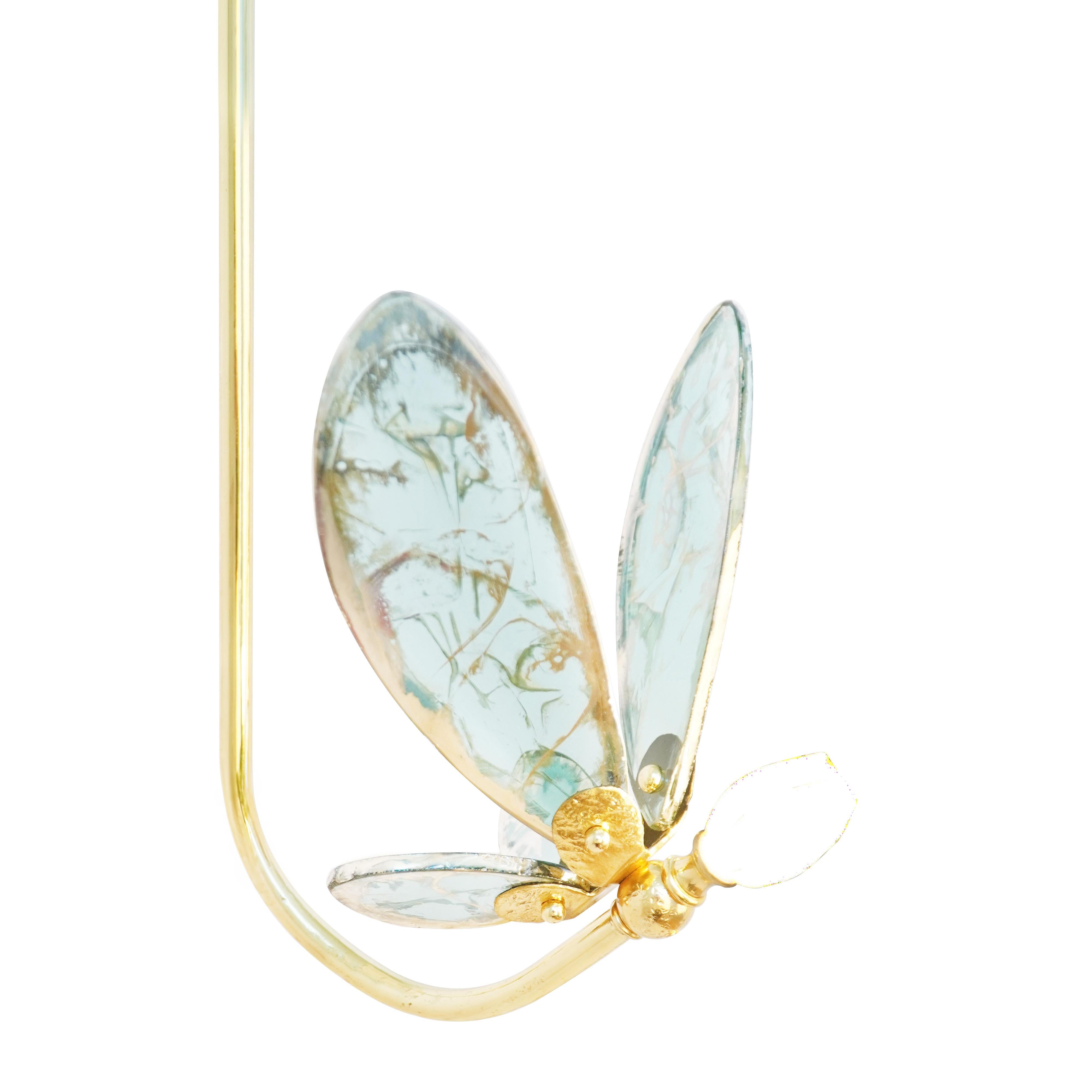 italien Lampe suspendue « Trilly » en verre argenté et jade, corps en laiton en vente