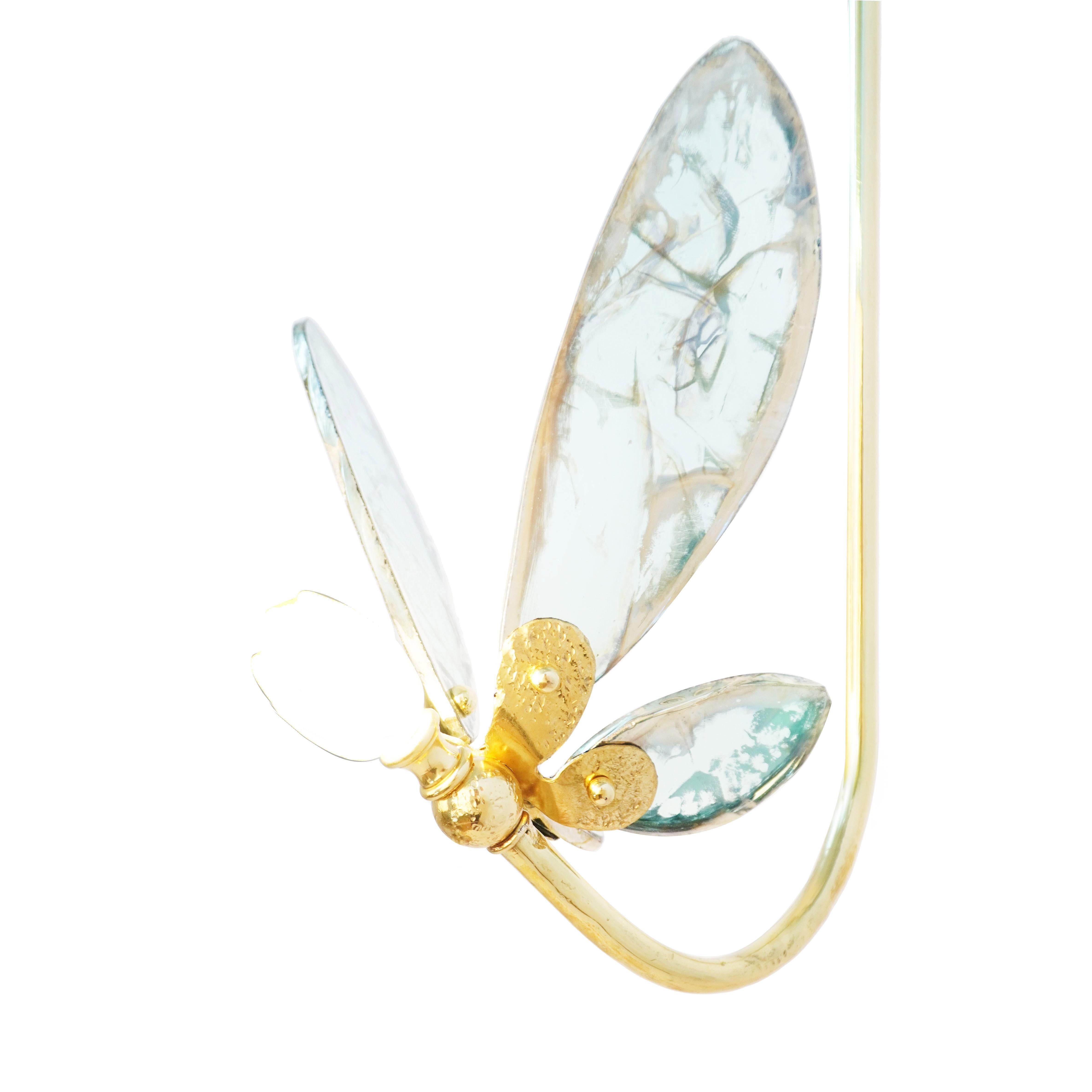 Argenté Lampe suspendue « Trilly » en verre argenté et jade, corps en laiton en vente