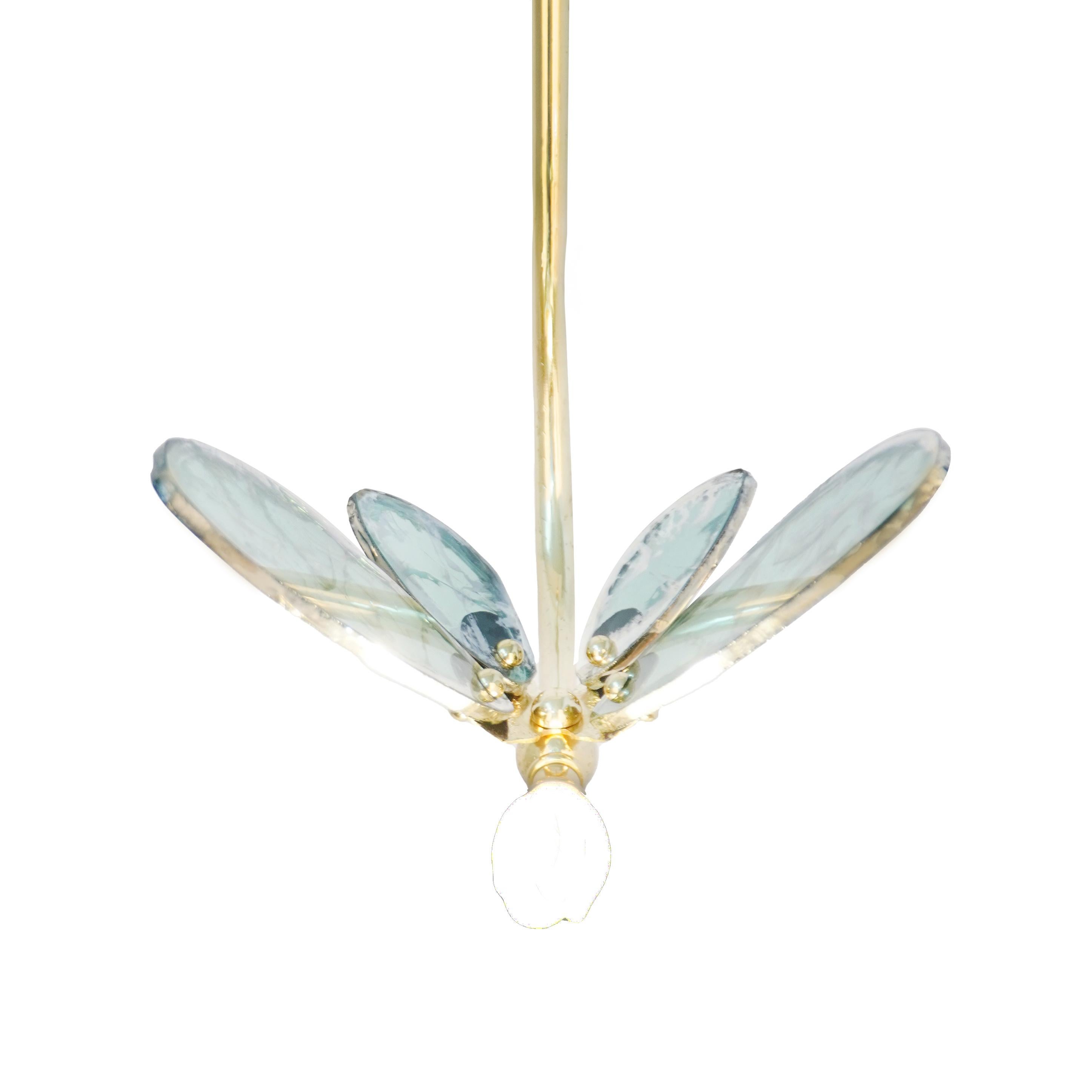 Lampe suspendue « Trilly » en verre argenté et jade, corps en laiton Neuf - En vente à Pietrasanta, IT