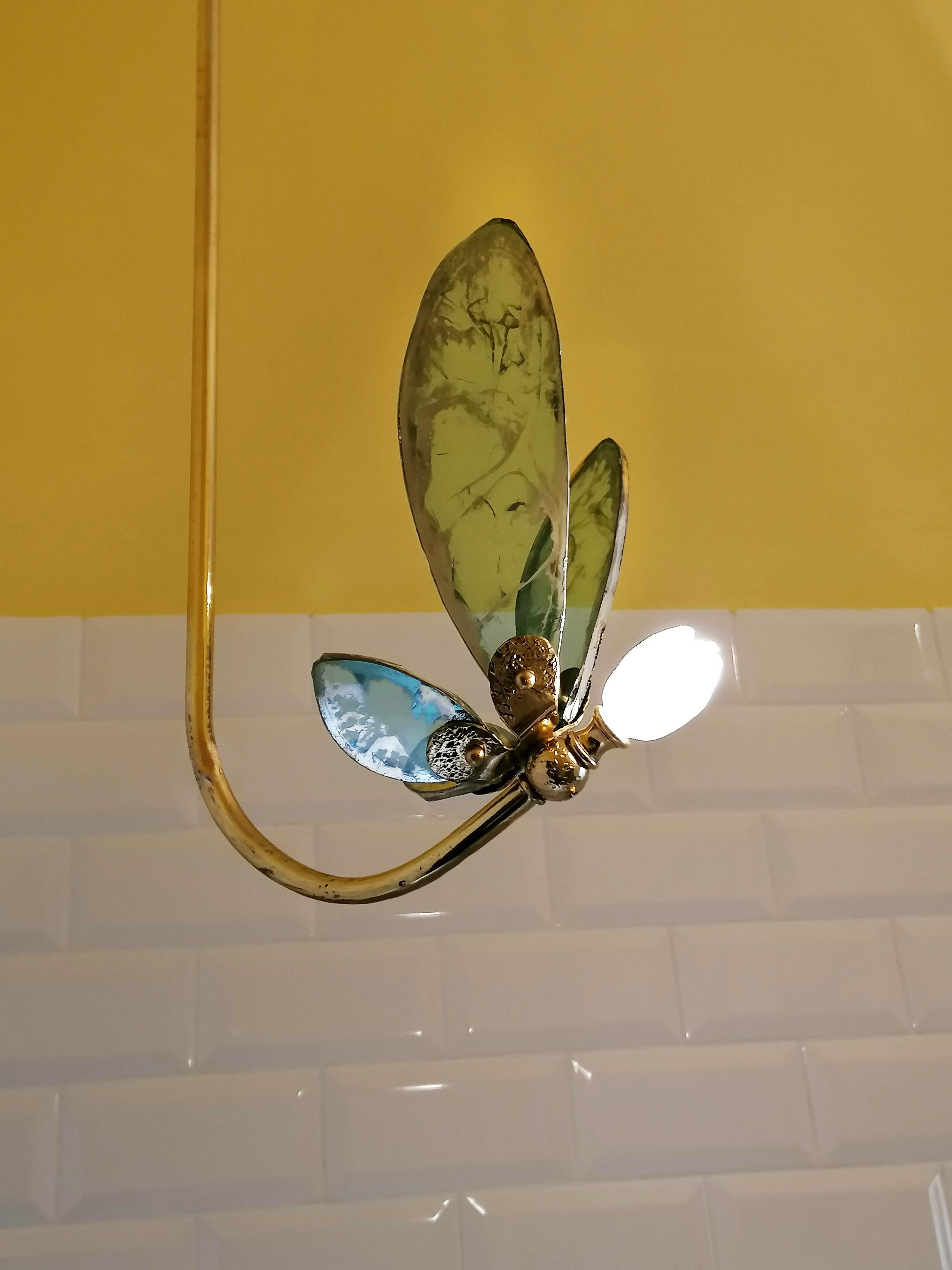 Lampe suspendue « Trilly » en verre argenté et jade, corps en laiton en vente 1