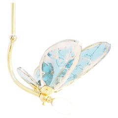 "Trilly" Hanging Lamp Light Blue Silvered Glass, Brass Body 
