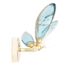 „Trilly“ Wandleuchter, Einbaubeleuchtung, Aquamarin versilbertes Kunstglas, Messingkörper