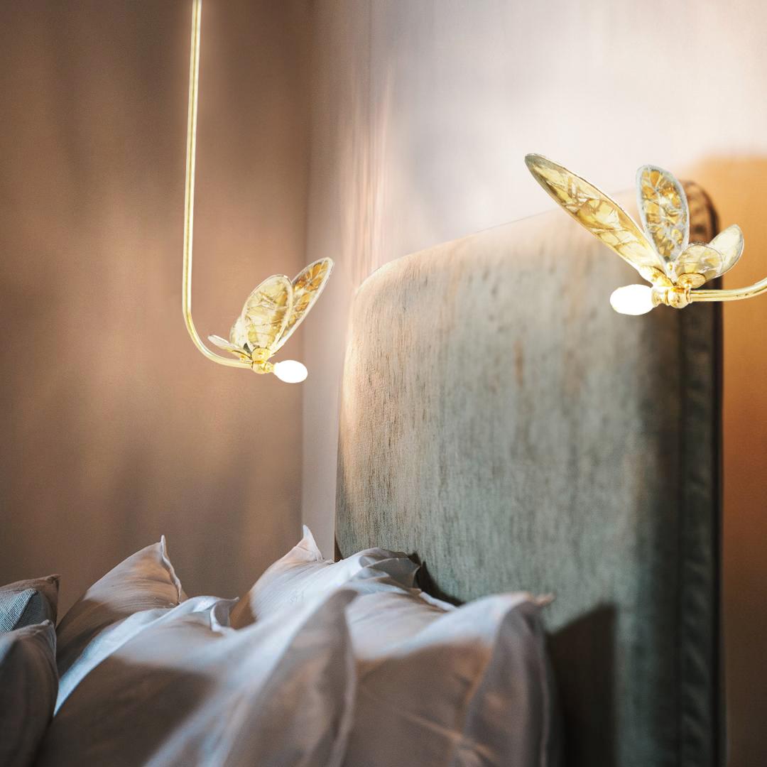 Applique murale Trilly, lampe encastrée, verre d'art argenté transparent, corps en laiton en vente 5