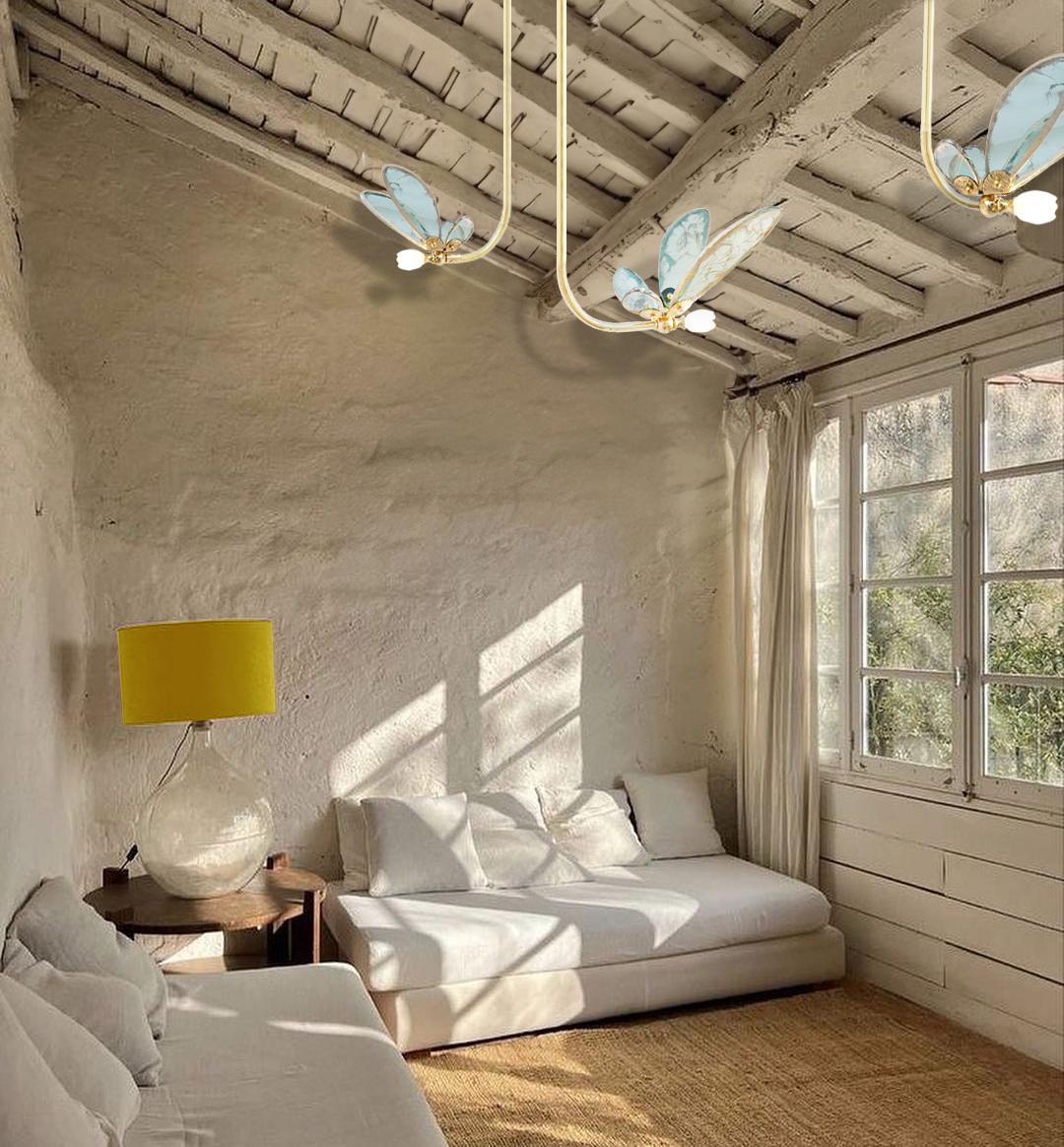 Applique murale Trilly, lampe encastrée, verre d'art argenté Sun, corps en laiton en vente 6