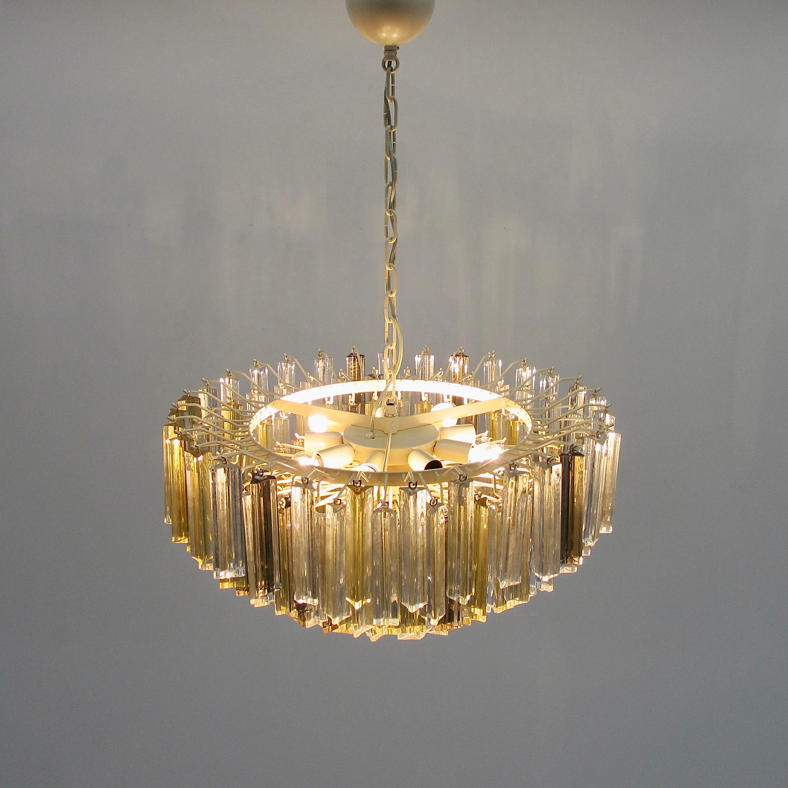 Italian Trilobi Glass Chandelier 'Clear/ Amber', Murano