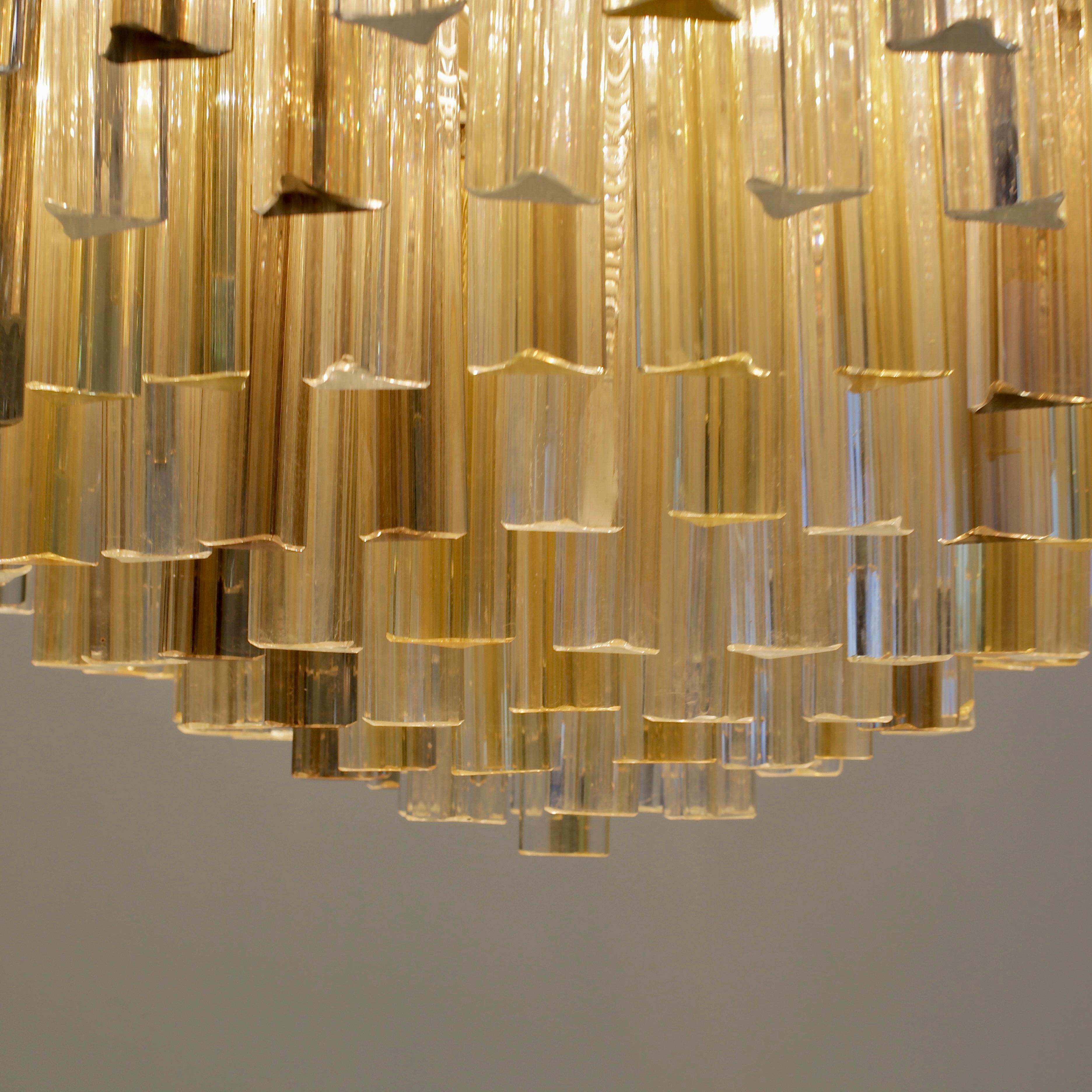 Late 20th Century Trilobi Glass Chandelier 'Clear/ Amber', Murano