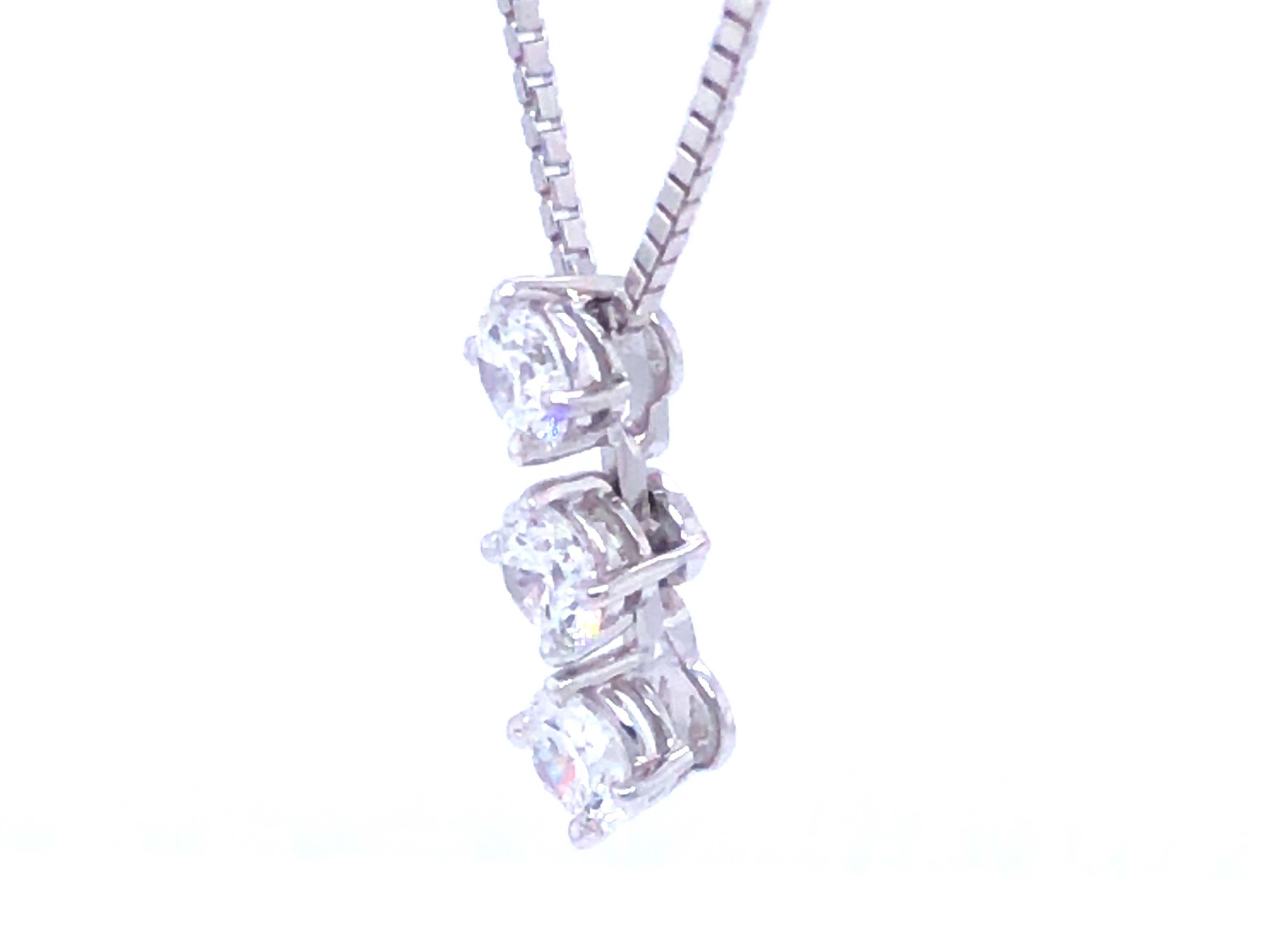 Modern Trilogy 3 Diamond Drop Necklace in Platinum For Sale