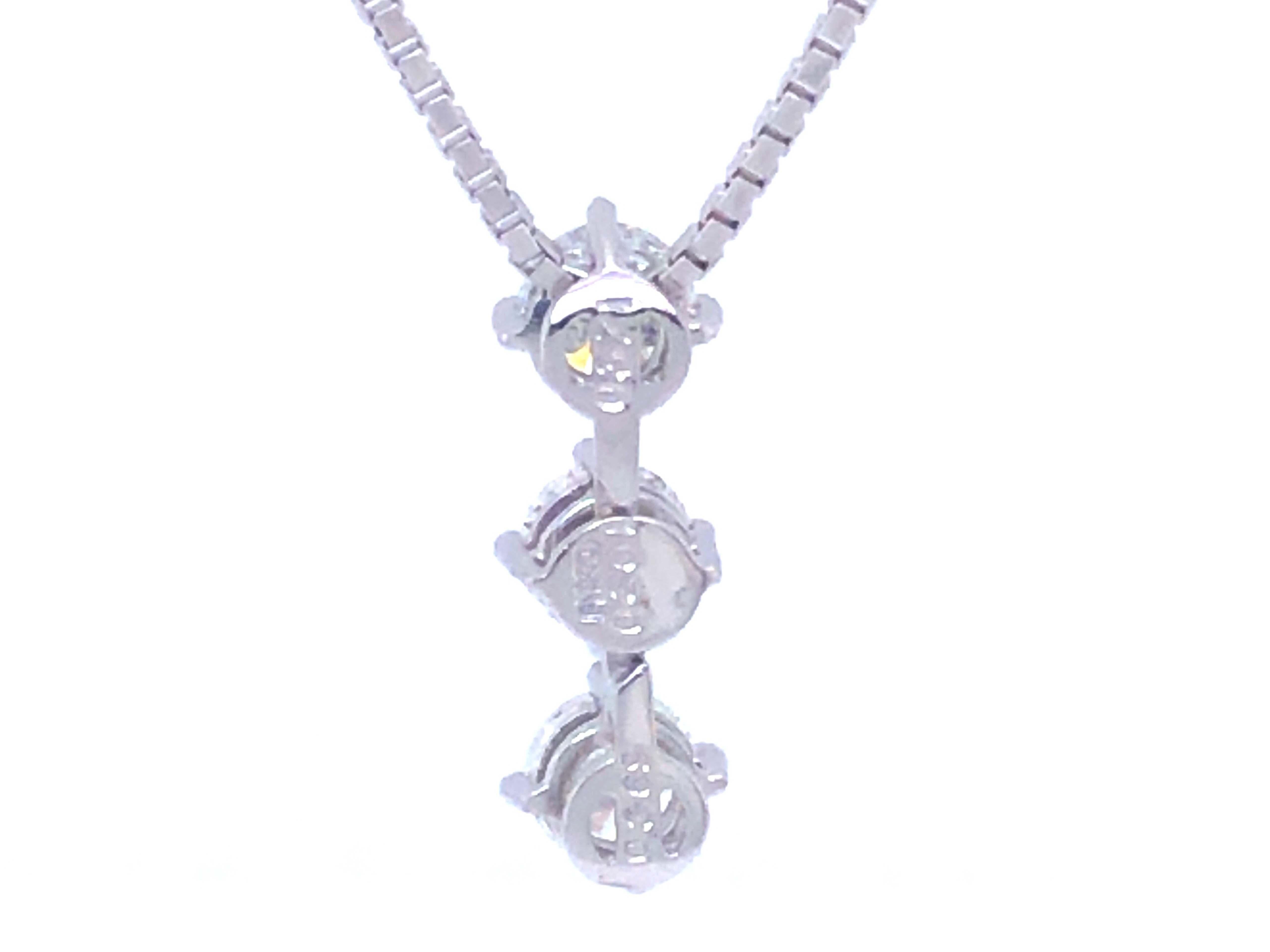 Women's or Men's Trilogy 3 Diamond Drop Necklace in Platinum For Sale