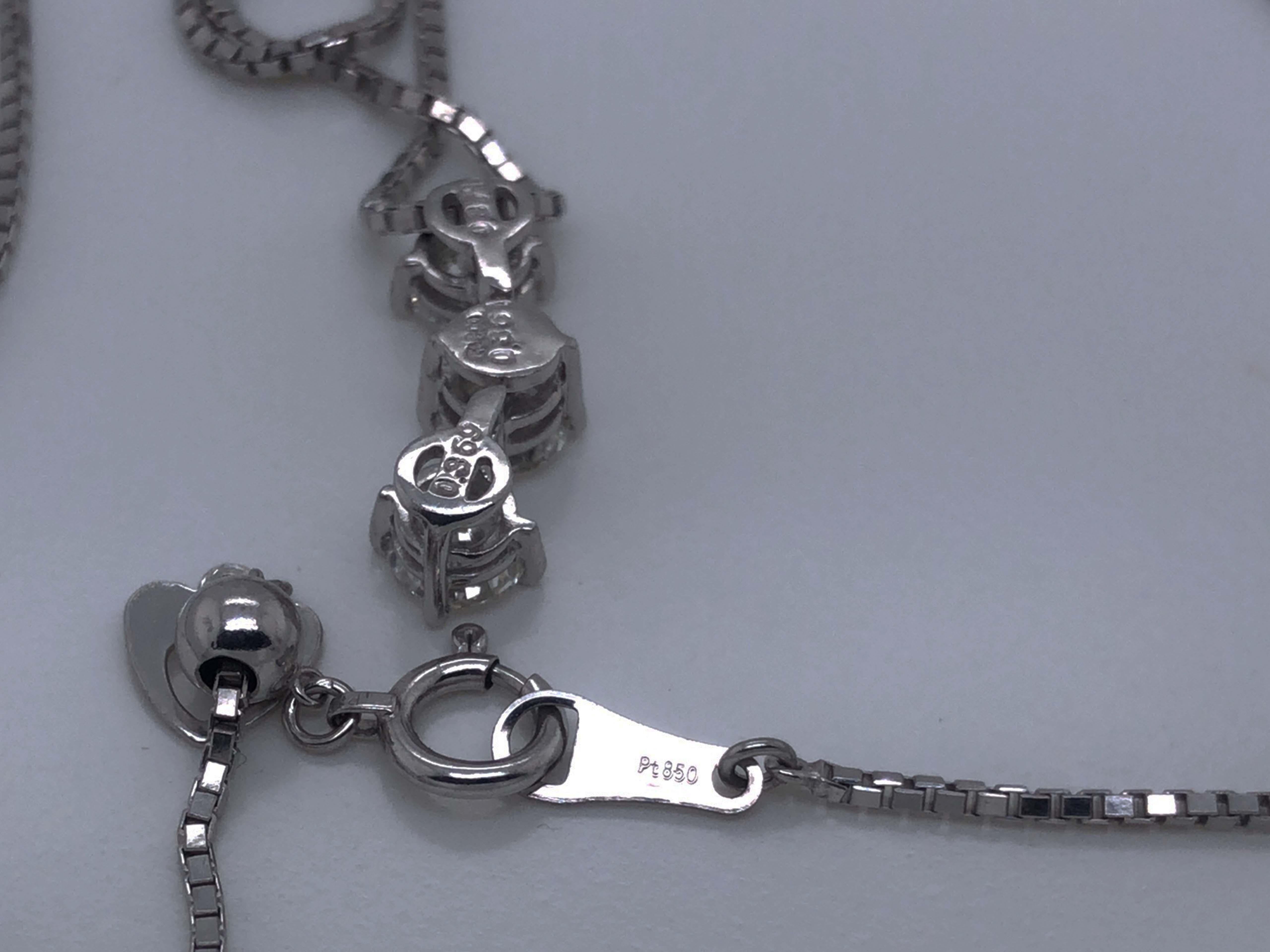 Trilogy 3 Diamond Drop Necklace in Platinum For Sale 1