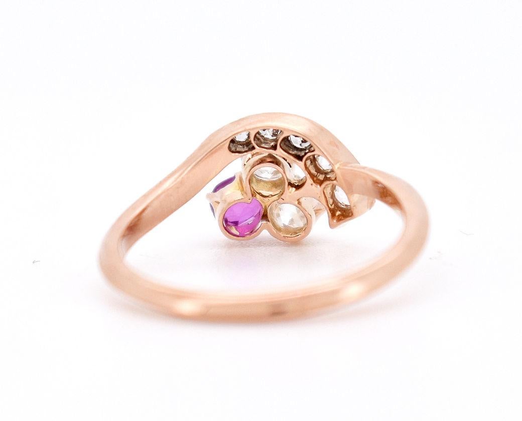Women's Trilogy Clover Belle Époque Ring, 18-Carat Gold, Natural Diamonds & Rubies For Sale