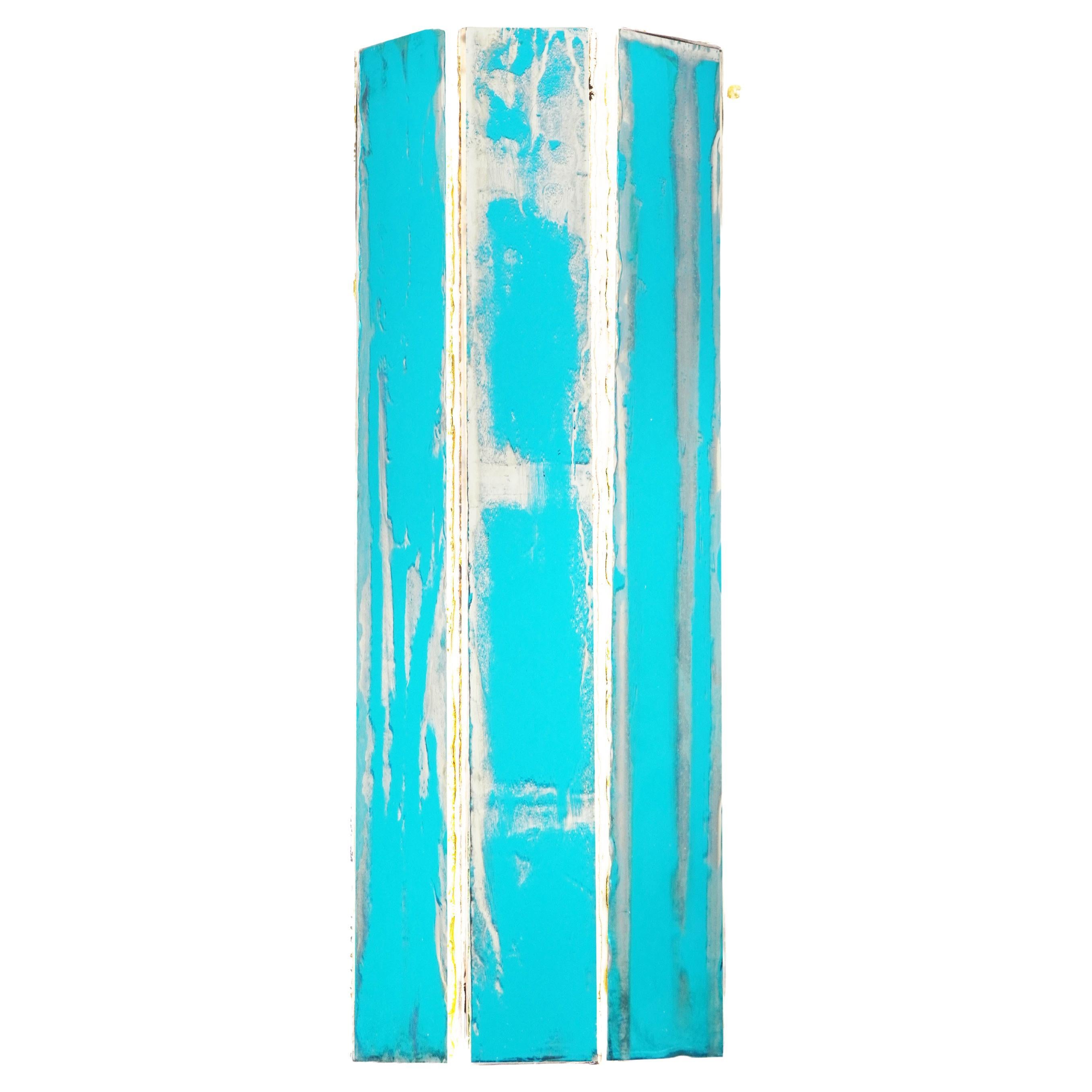 "Trilogy" Contemporary Wall lamp, aquamarine Silvered art Glass For Sale