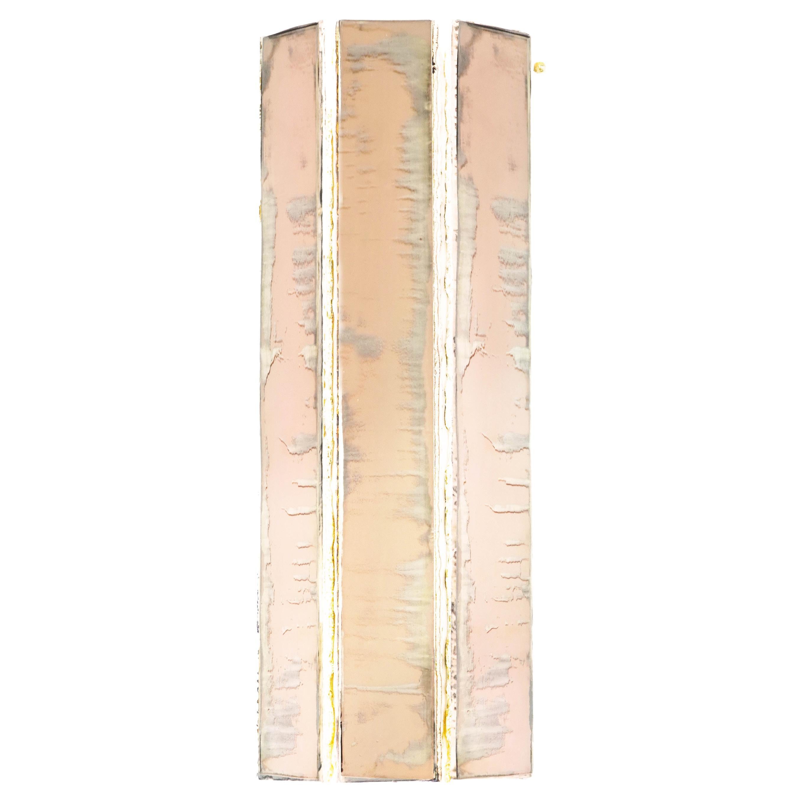 Lampe murale contemporaine « Trilogy », verre d'art argenté rose