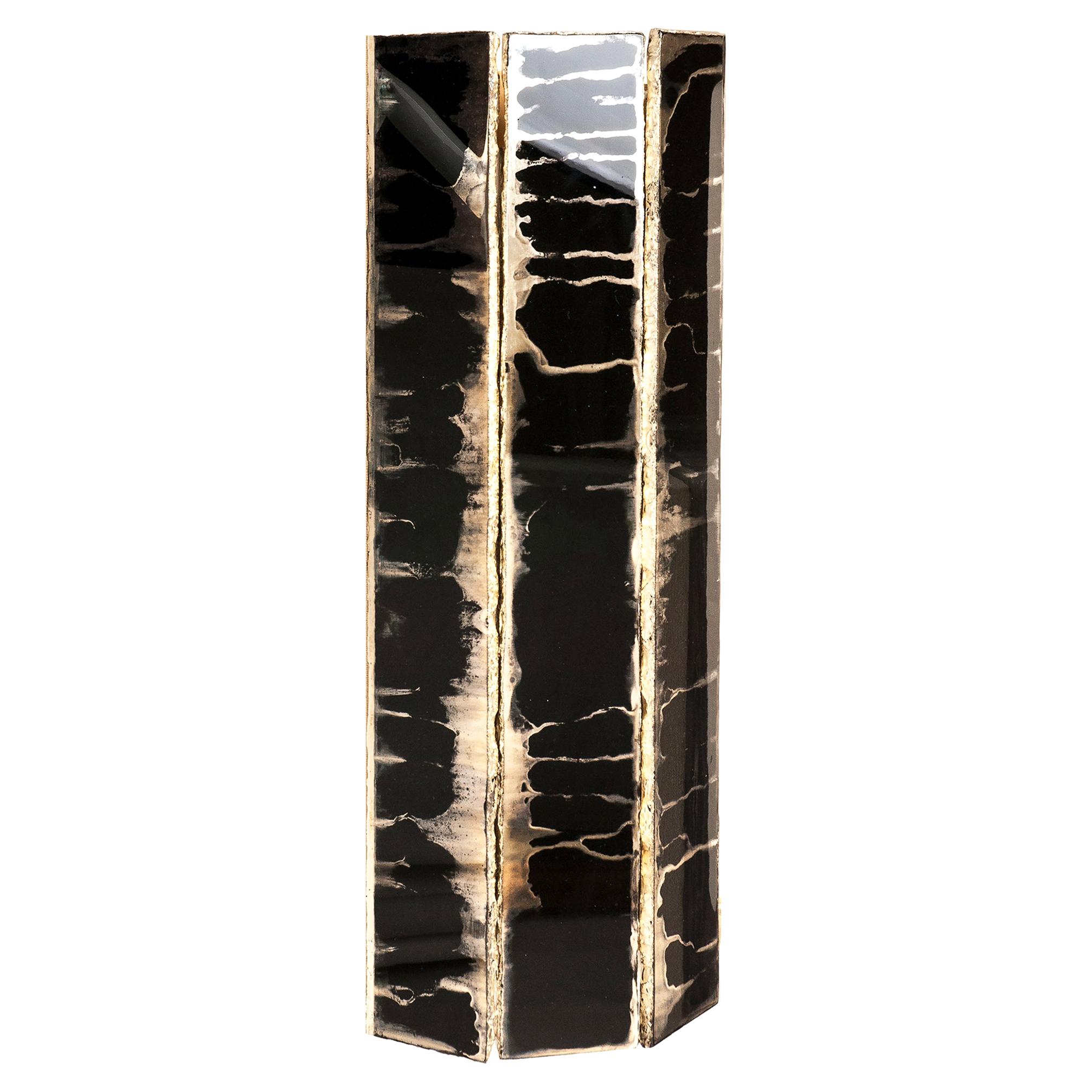"Trilogy" Contemporary Wall lamp, Black Silvered art Glass