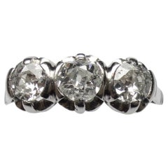 Trilogy Diamond Ring in Platinum 1940s Cushion Cut