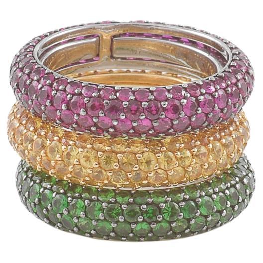 Trilogy eternelle Anelli con Zaffiri gialli , Tzavorite e Rubini in vendita