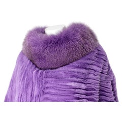 Trilogy Lilac Rabbit Fur Poncho With Fox Fur Collar & Silk Lining circa 2004