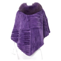 Trilogy Lilac Rabbit Fur Poncho With Fox Fur Collar & Silk Lining circa 2004