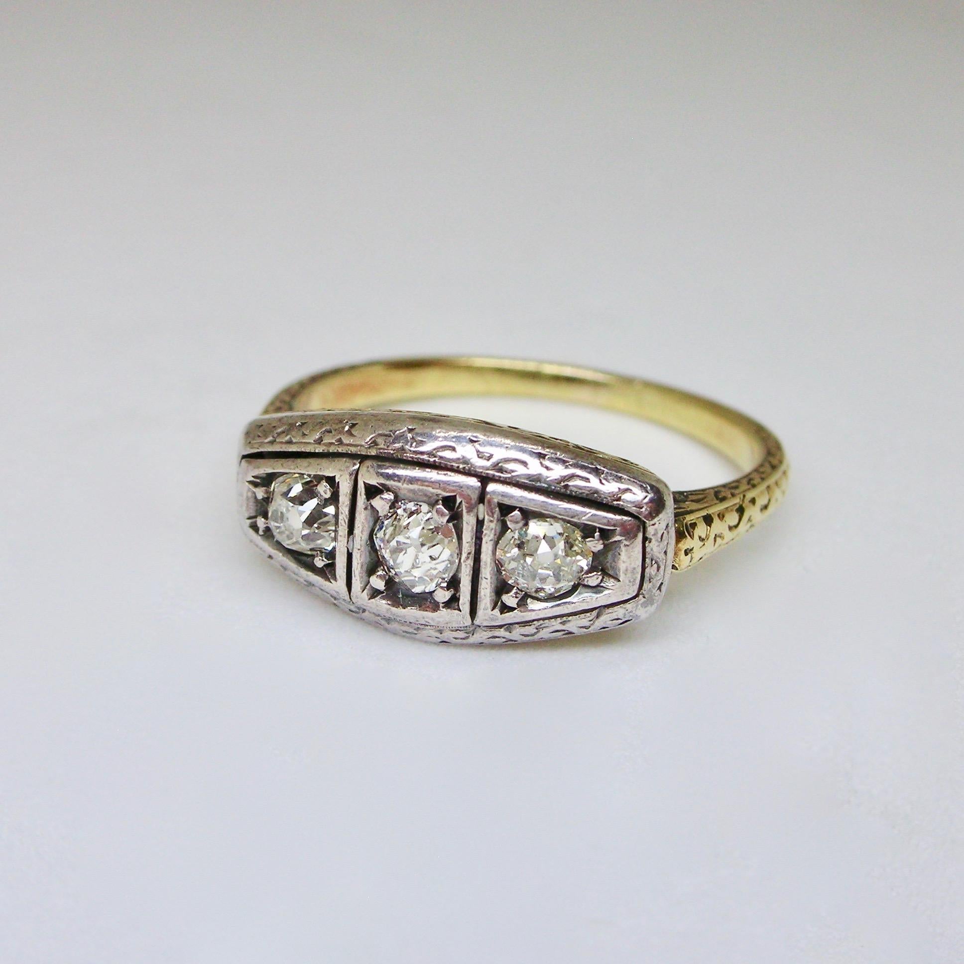 Old European Cut Trilogy Old Cut Diamond Ring For Sale