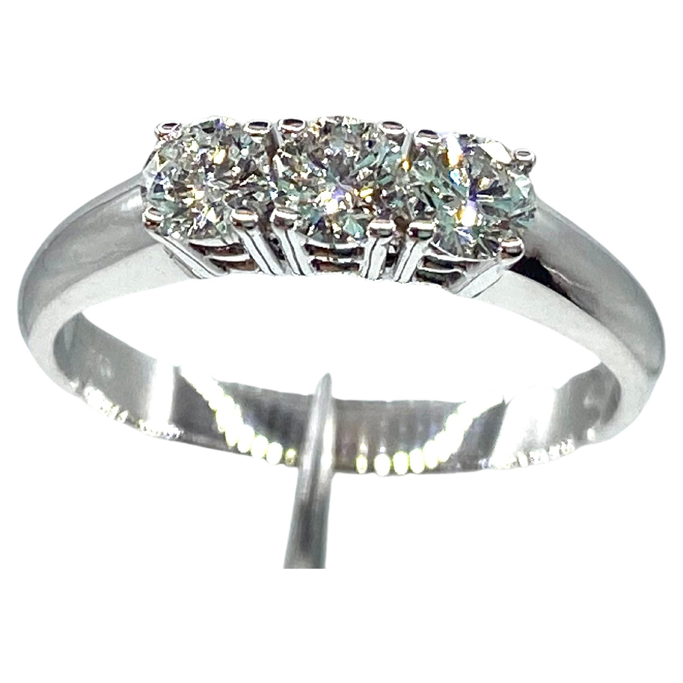 "Trilogy" Ring 18 Kt White Gold and Brilliant Cut Diamonds F Color For Sale