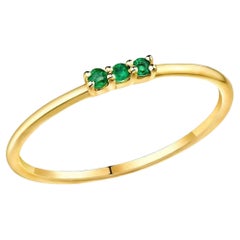 Bague trilogie d'émeraudes rondes en or jaune 14K