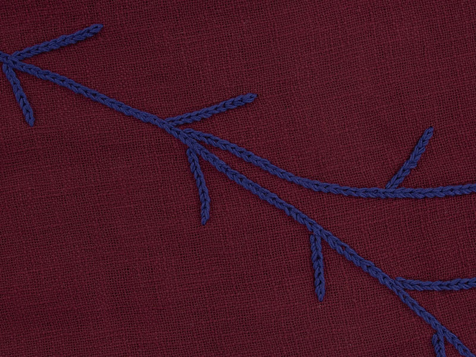 Needlework Trim, Hand Embroidered Burgundy Throw Blanket For Sale
