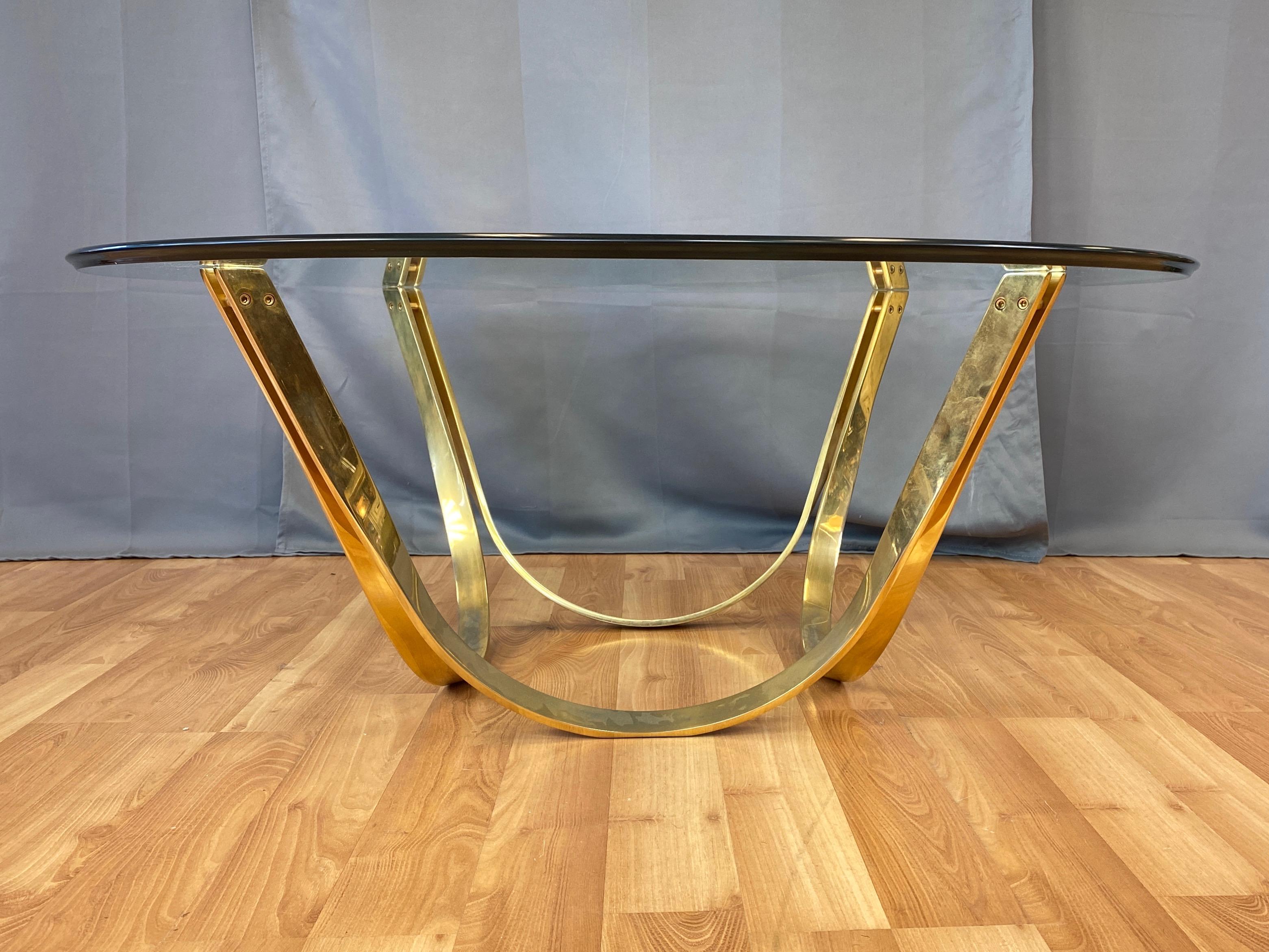 TriMark Brass-Plated Steel & Glass Coffee Table after Sprunger for Dunbar, 1970s 5