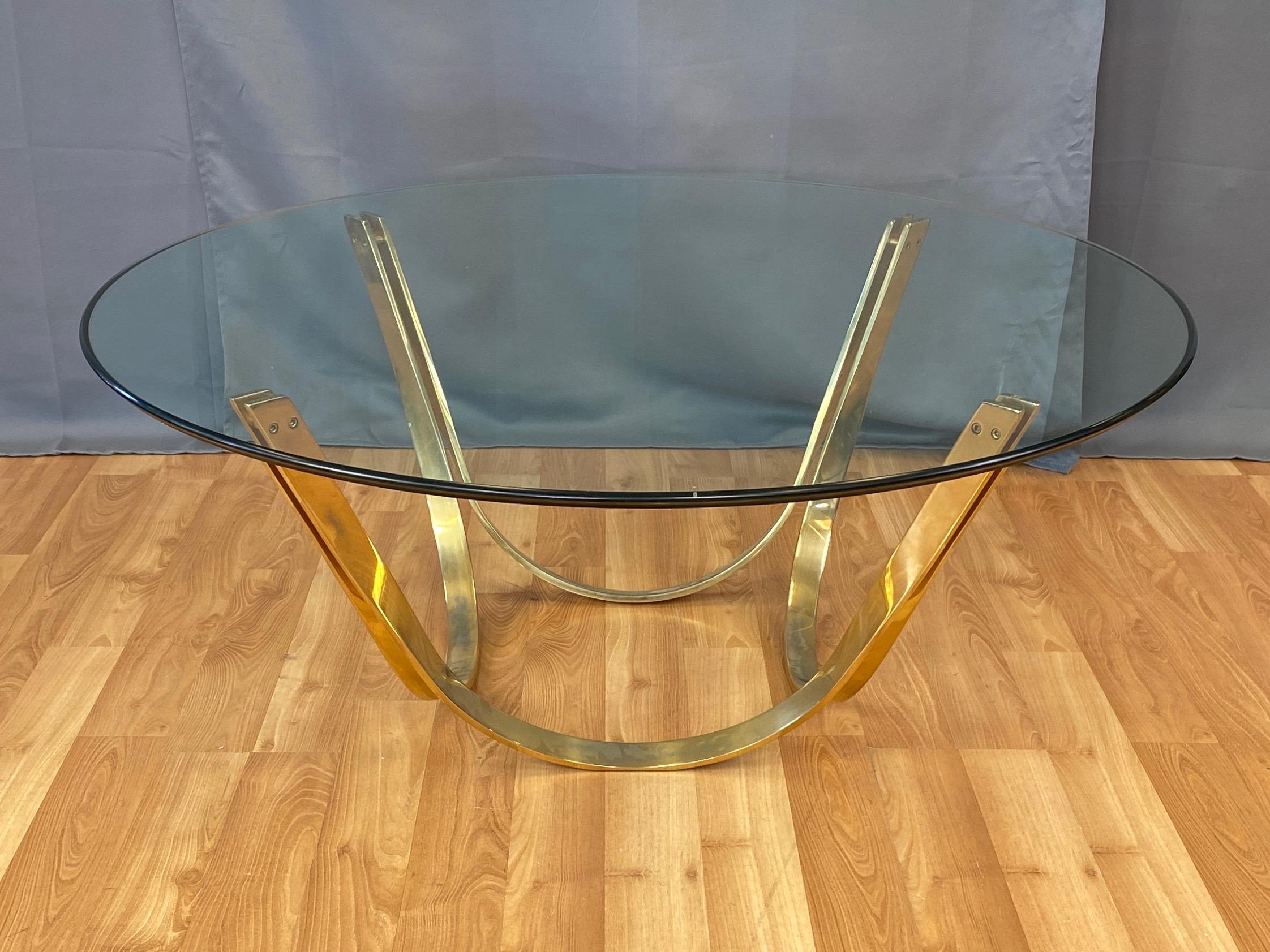 American TriMark Brass-Plated Steel & Glass Coffee Table after Sprunger for Dunbar, 1970s