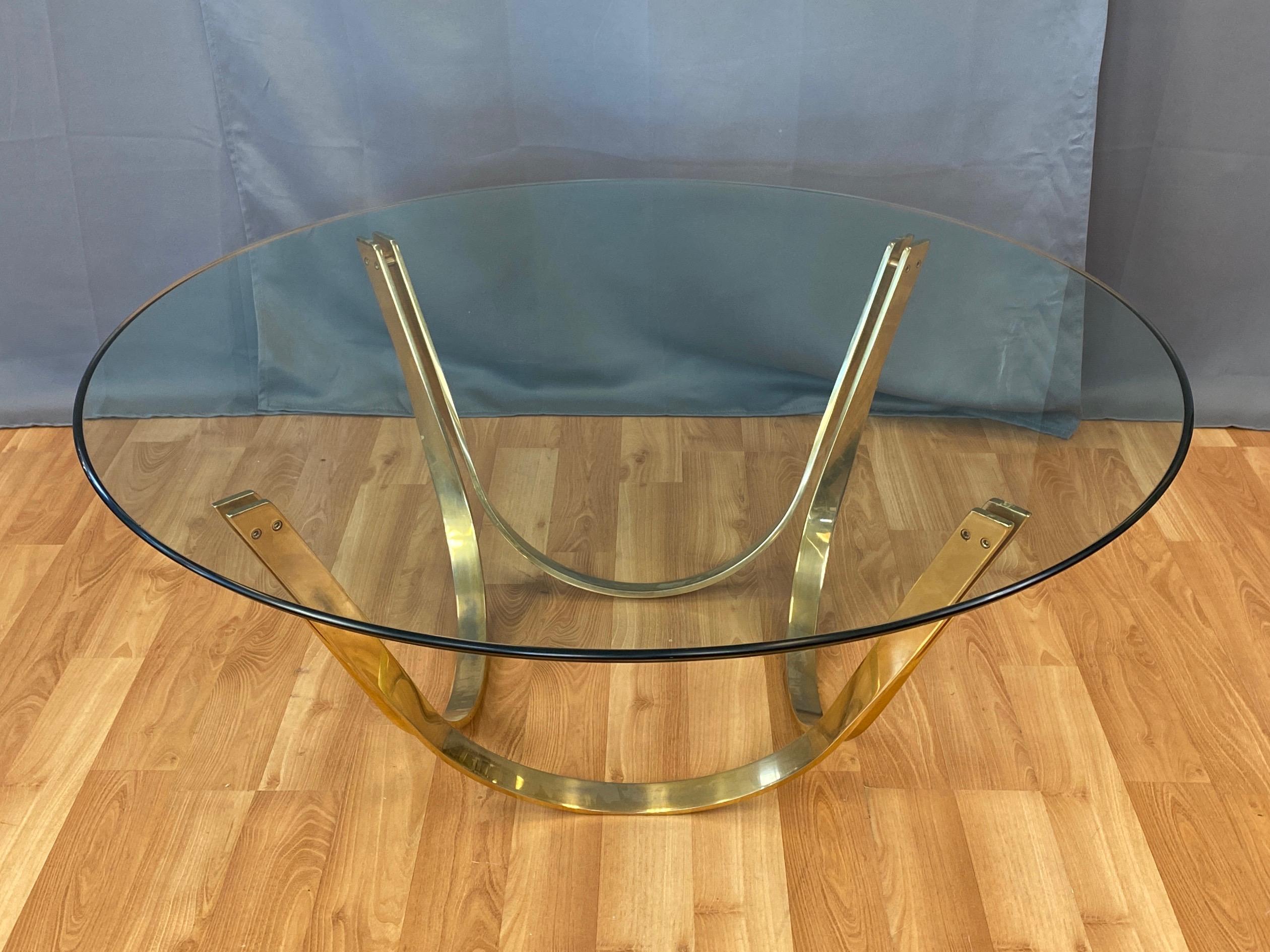 TriMark Brass-Plated Steel & Glass Coffee Table after Sprunger for Dunbar, 1970s In Good Condition In San Francisco, CA