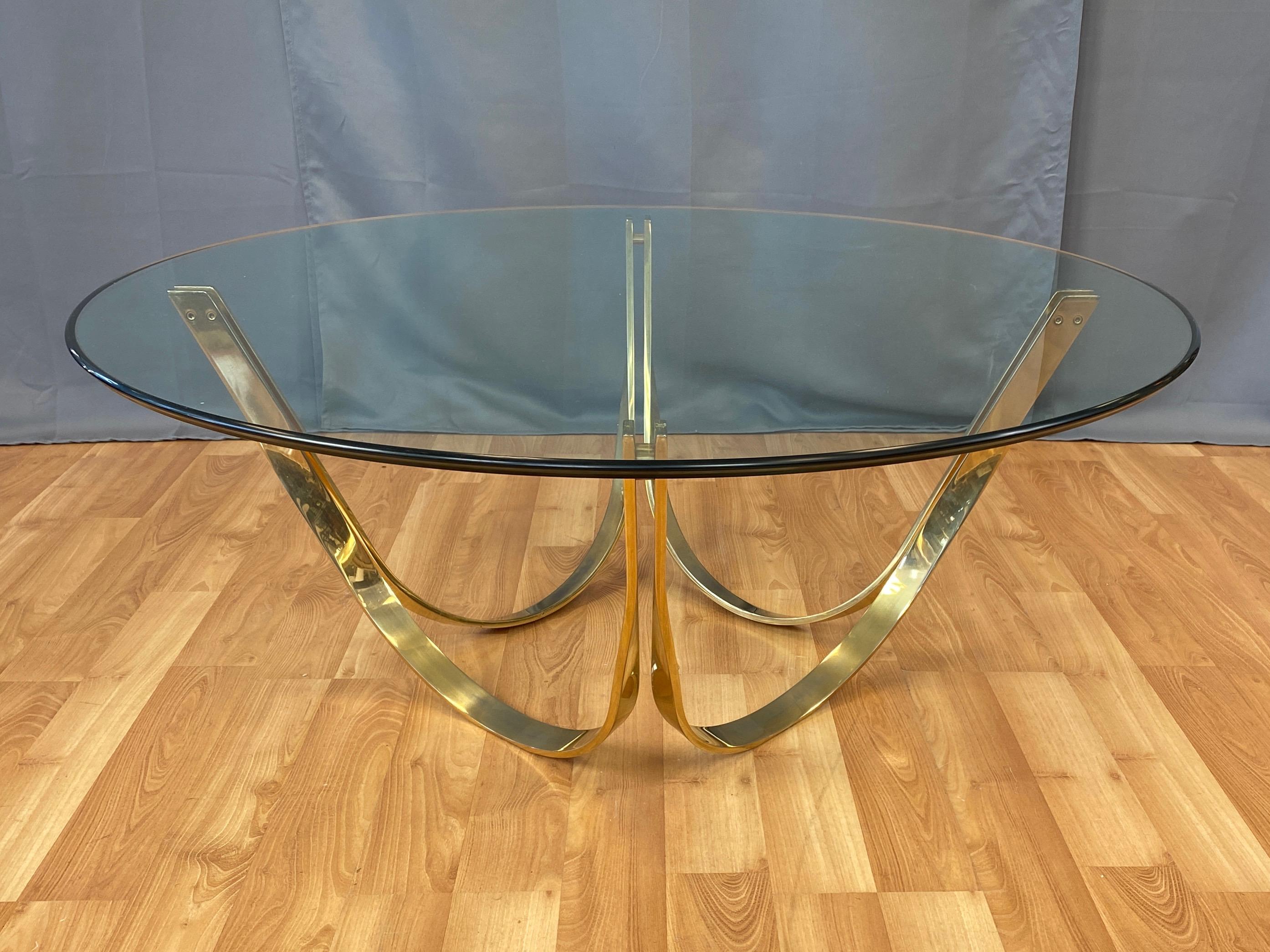 TriMark Brass-Plated Steel & Glass Coffee Table after Sprunger for Dunbar, 1970s 2