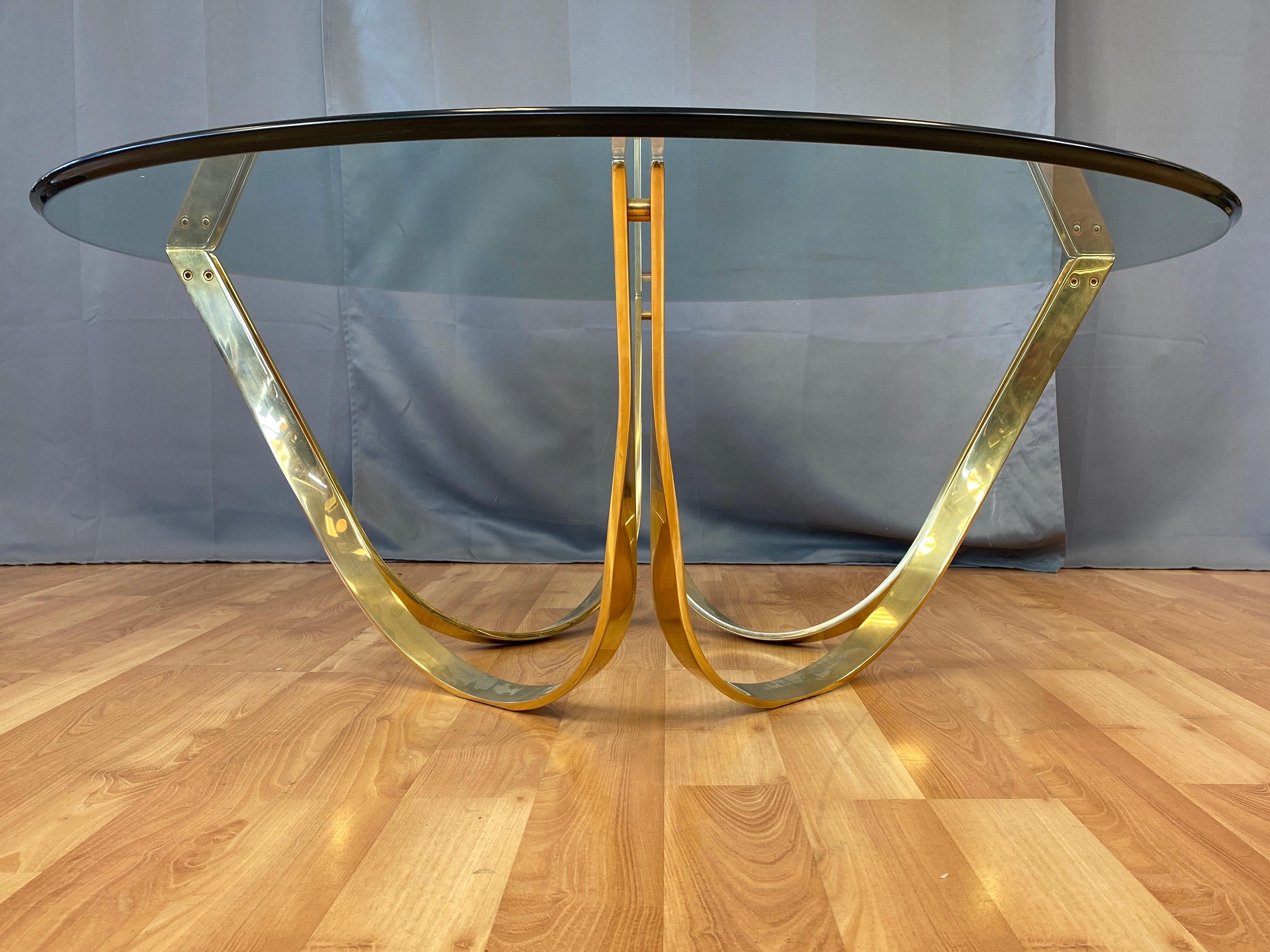 TriMark Brass-Plated Steel & Glass Coffee Table after Sprunger for Dunbar, 1970s 3