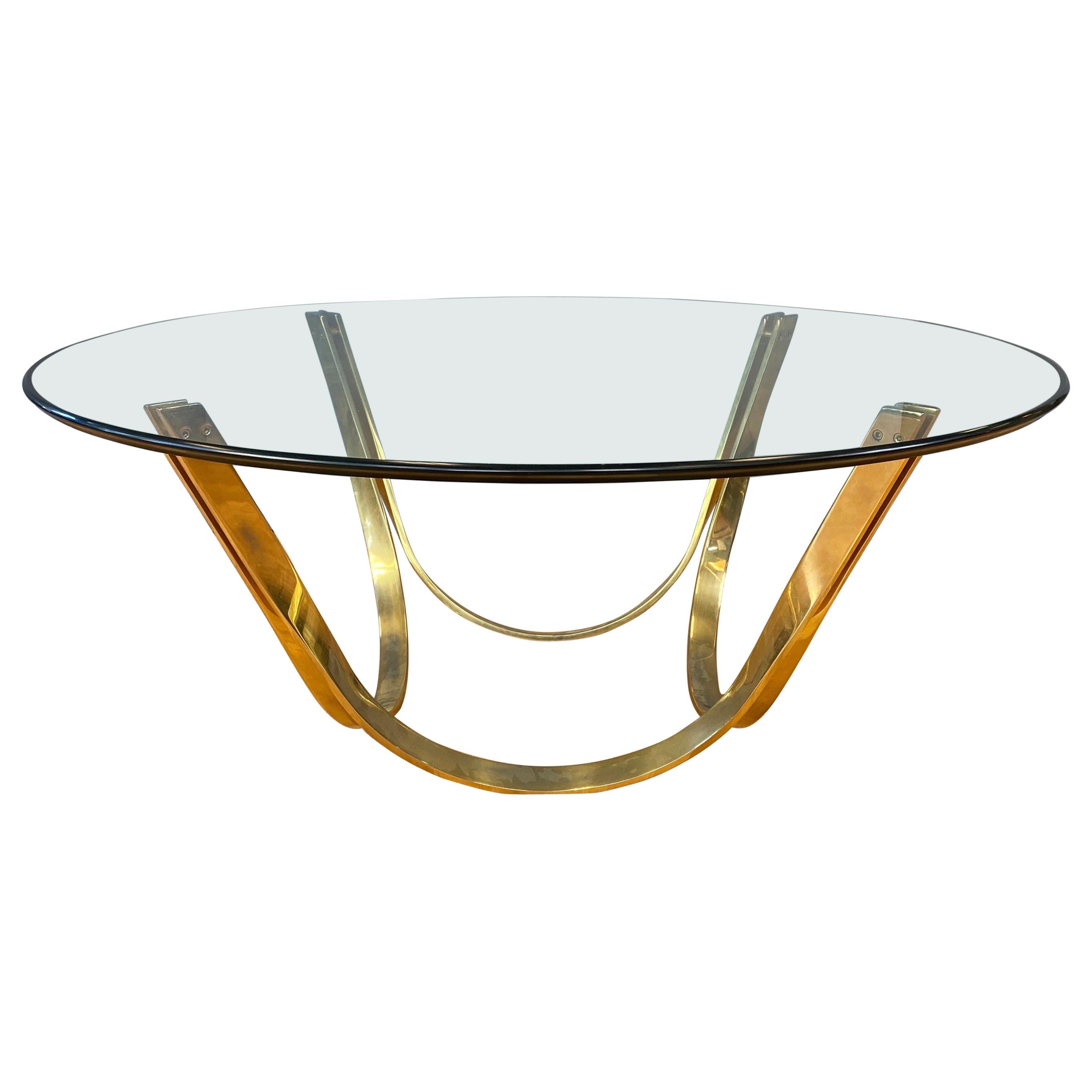 TriMark Brass-Plated Steel & Glass Coffee Table after Sprunger for Dunbar, 1970s