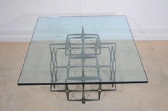 Trimark Mid Century Modern Green Brutalist Steel Nail Square Glass Coffee Table