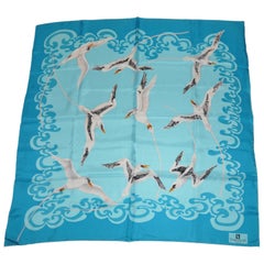  Trimingham's of Bermuda Iconic "Longtail Bermuda Bird" Turquoise Silk Scarf 