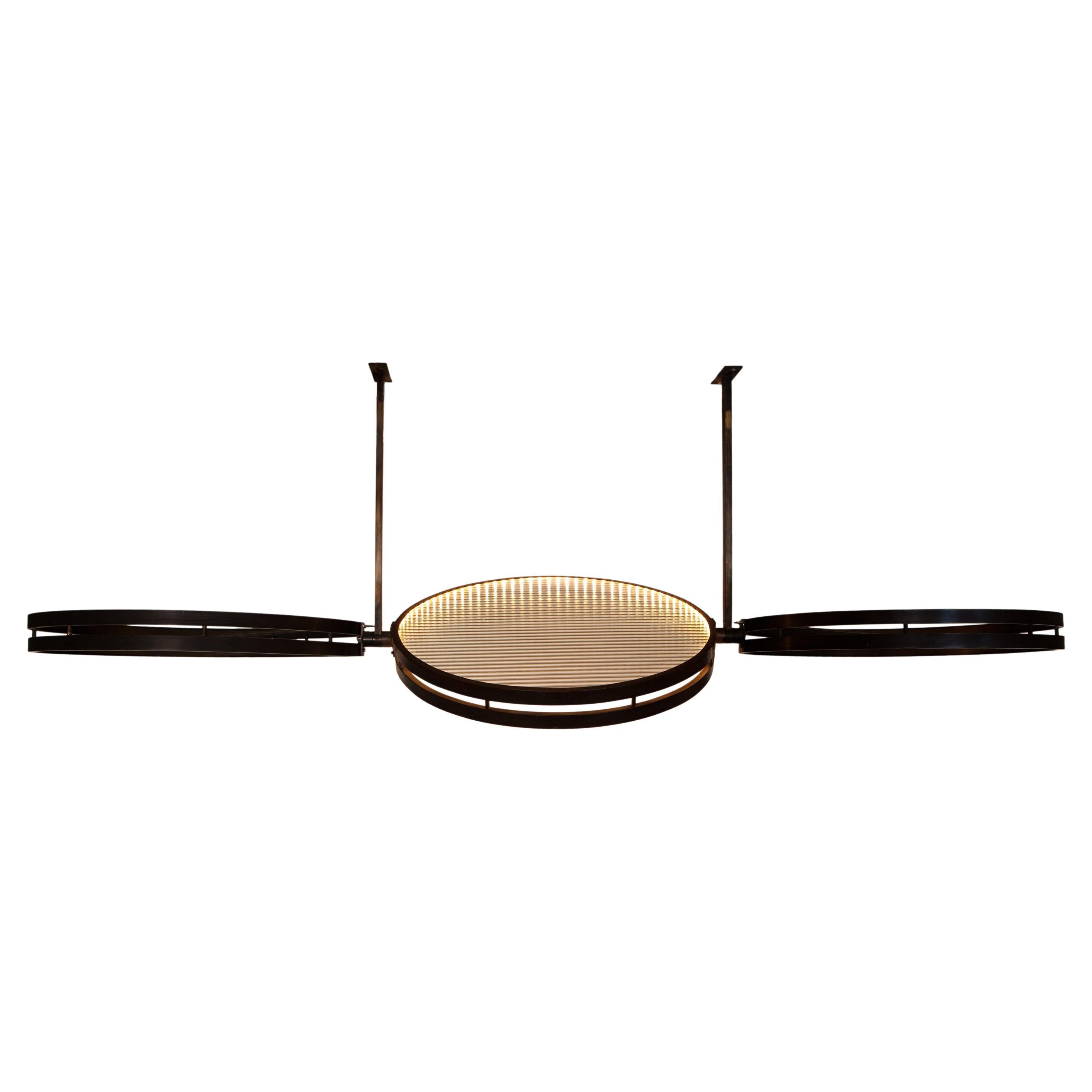 Trimonocle Pendant Brass Bronzed and Grated Glass by Atelier Boucquet For Sale