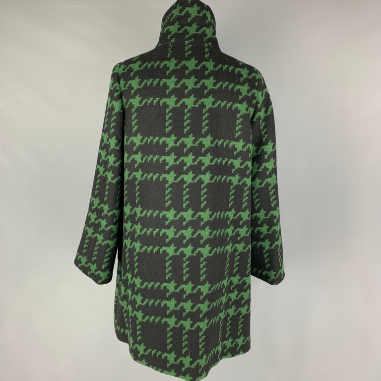 TRINA TURK Size 4 Black Green Wool Nylon Houndstooth Snaps Coat For