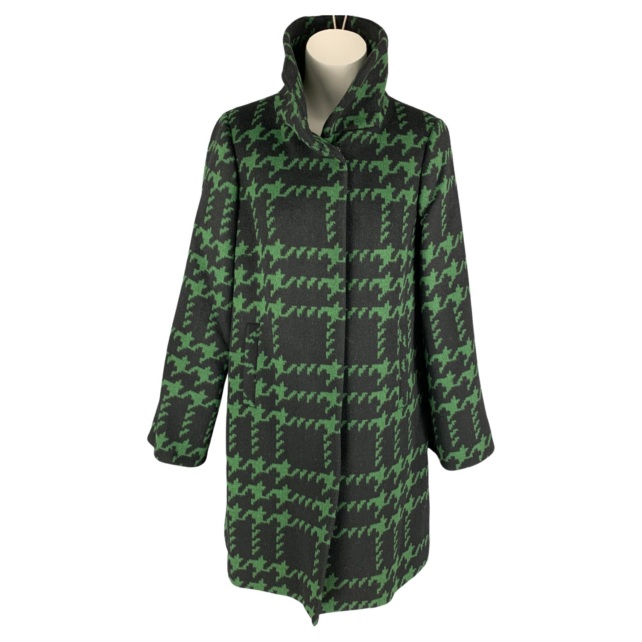 TRINA TURK Size 4 Black Green Wool Nylon Houndstooth Snaps Coat