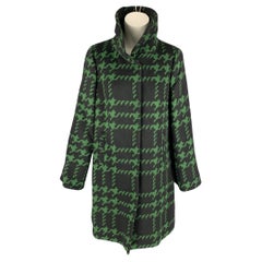 TRINA TURK Size 4 Black Green Wool Nylon Houndstooth Snaps Coat