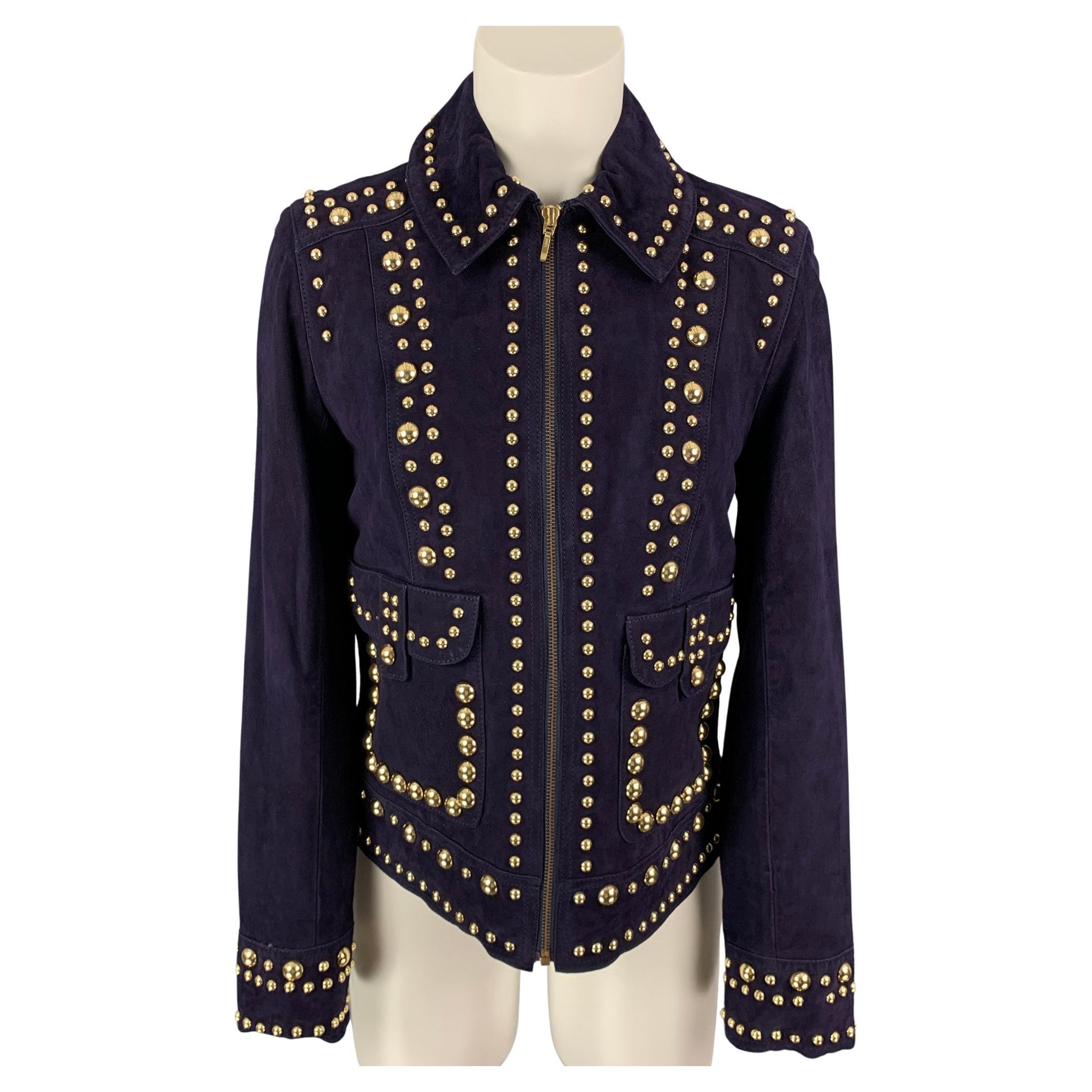 TRINA TURK Size S Purple & Gold Suede Studded Jacket