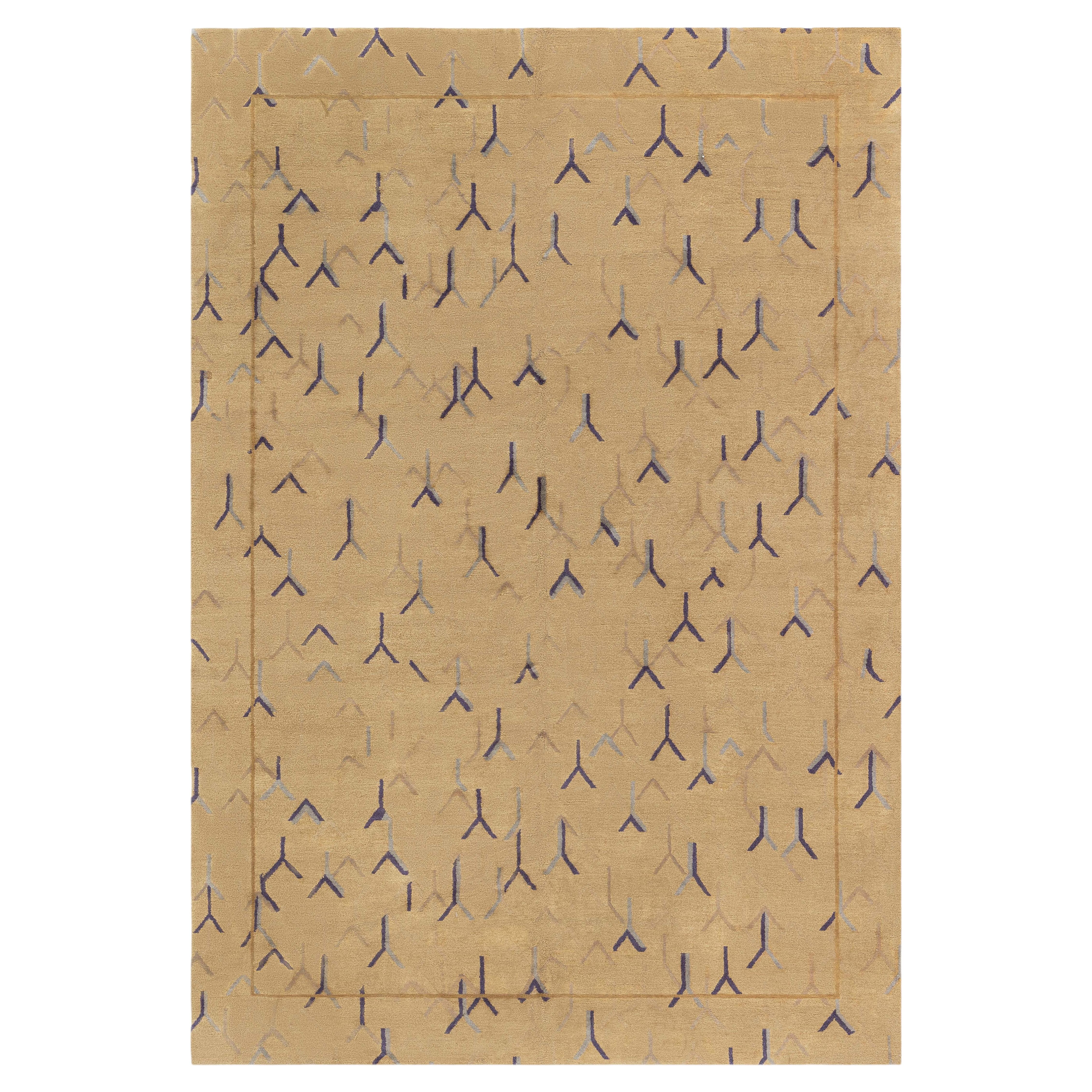 "Trine" Contemporary Geometric Warm Tan Silk Rug by Doris Leslie Blau For Sale