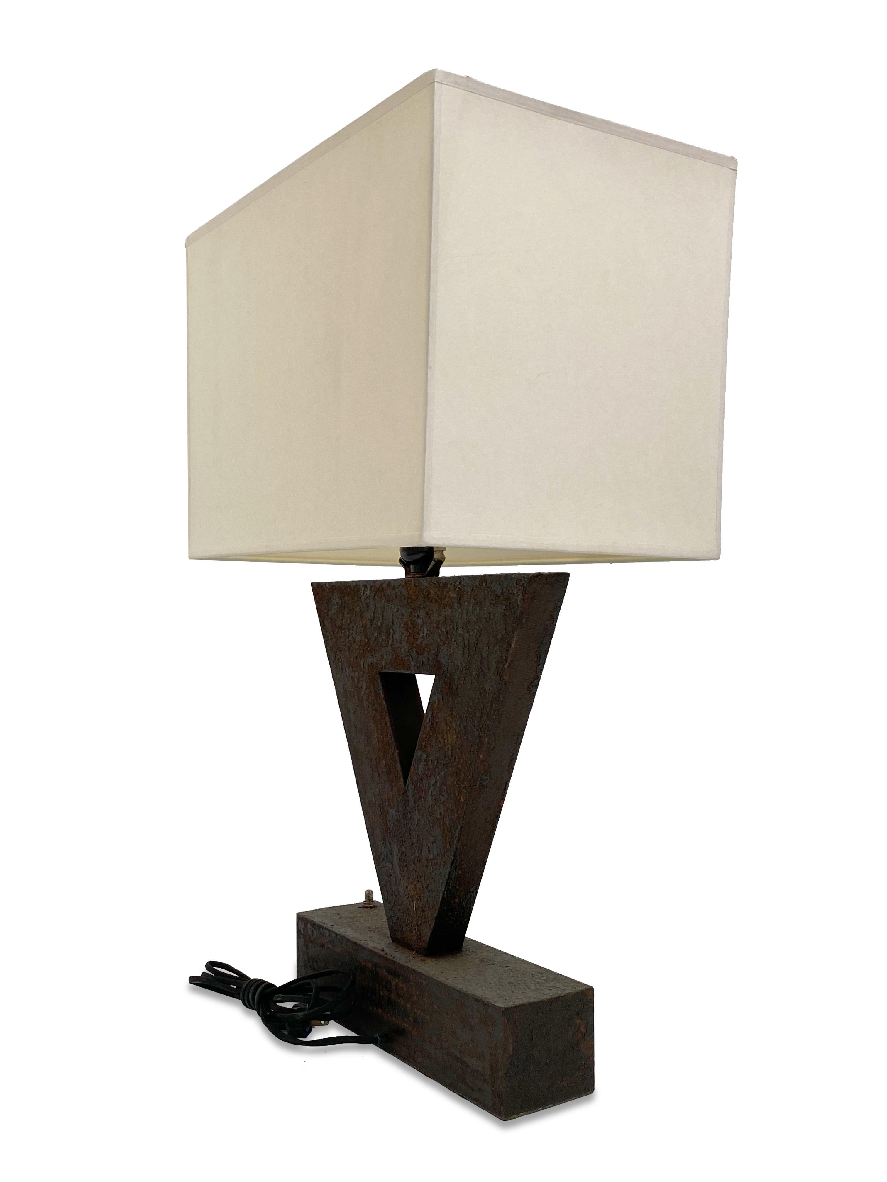 Modern Tringular Iron Lamp Designed by Juan Montoya For Sale