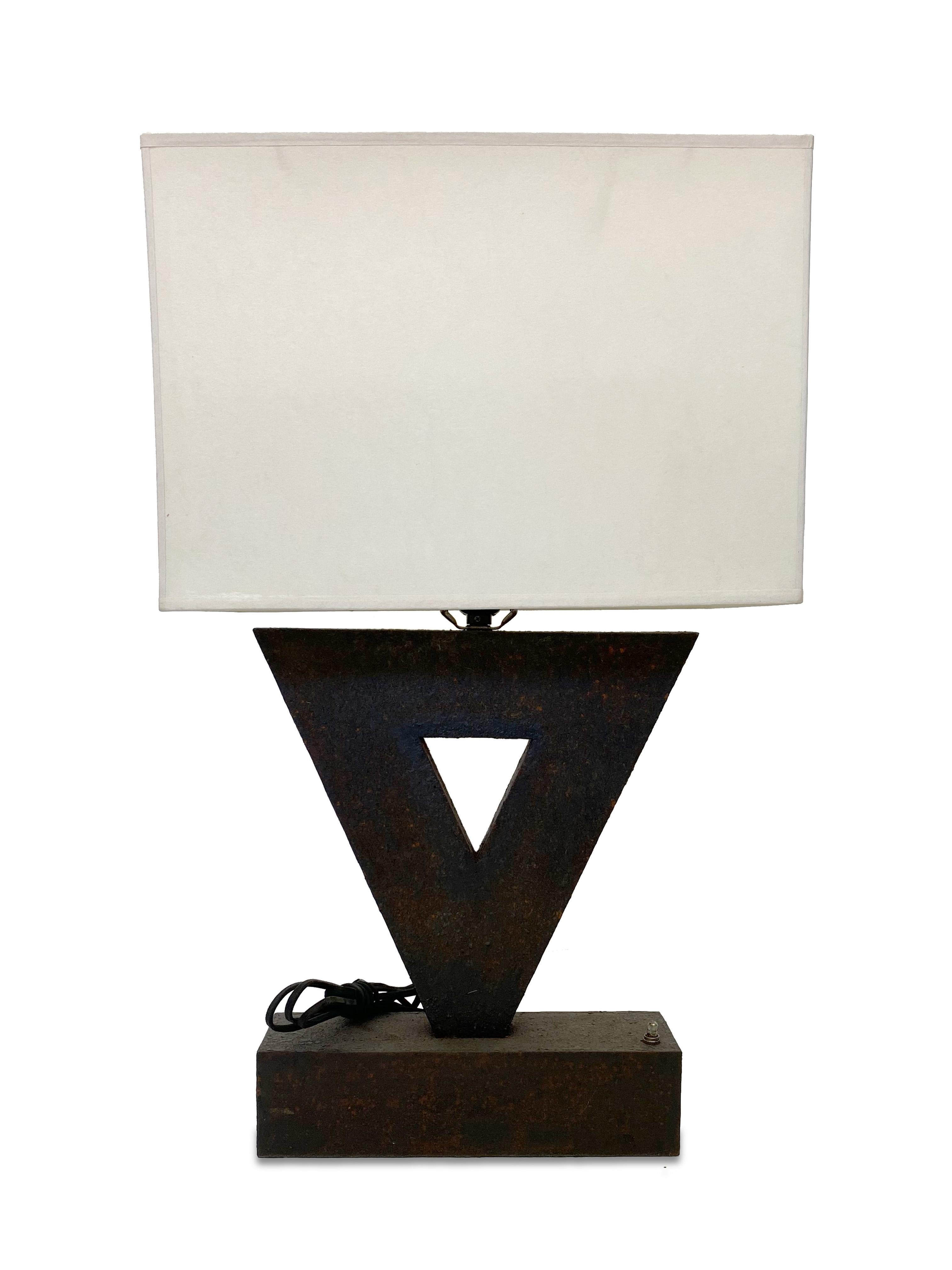 Tringular Iron Lamp Designed by Juan Montoya In Good Condition For Sale In New York, NY