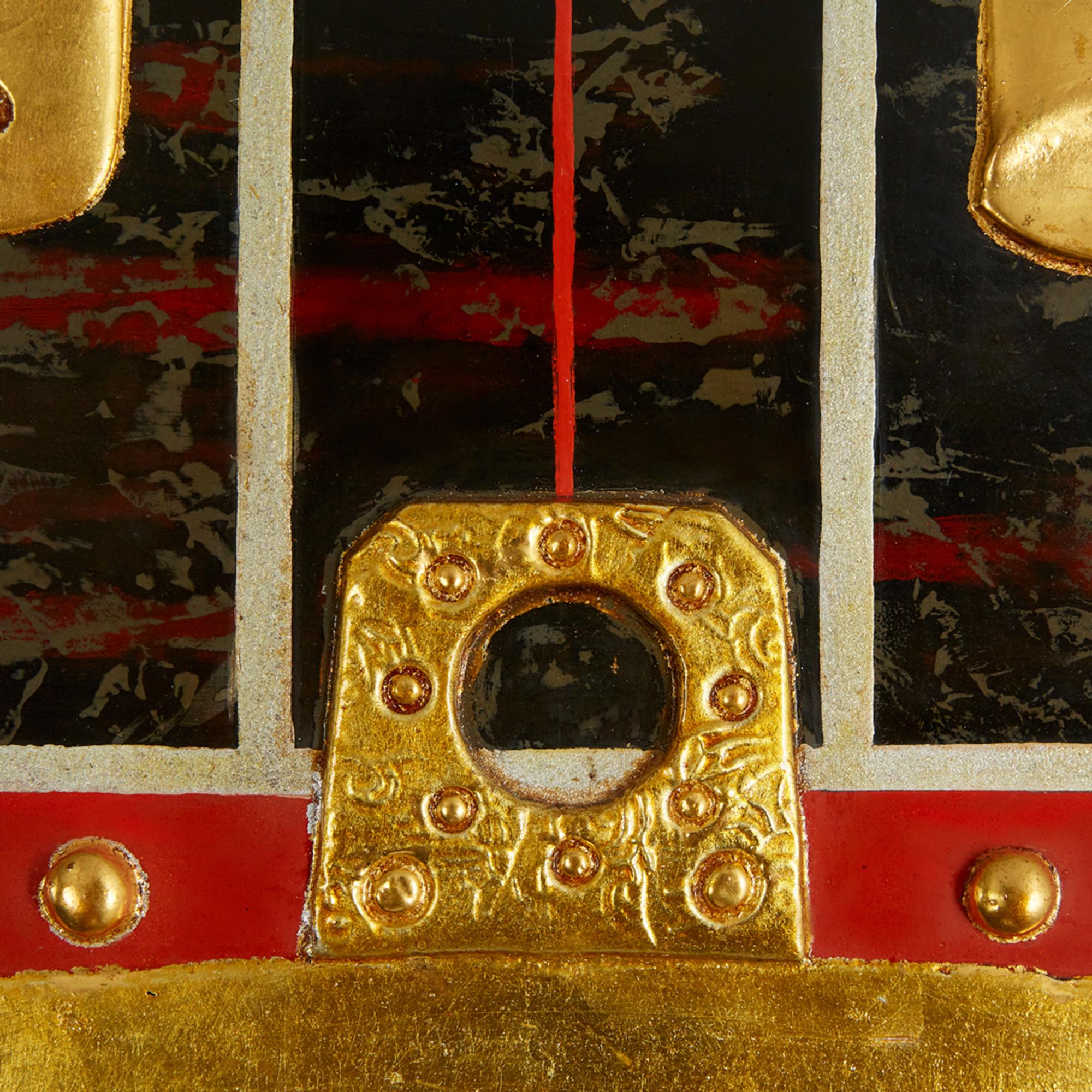 „Worship“ von Trinh Quoc Chien Lackkunst auf Holz Rot Schwarz Gold Silber im Angebot 1