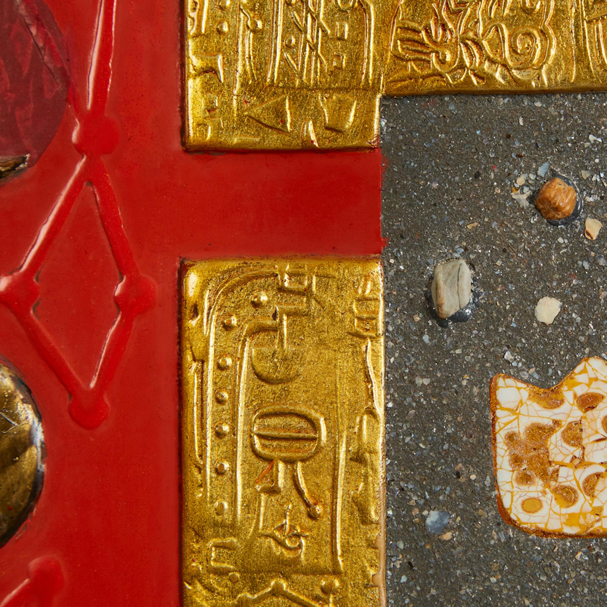 „Worship“ von Trinh Quoc Chien Lackkunst auf Holz Rot Schwarz Gold Silber im Angebot 3
